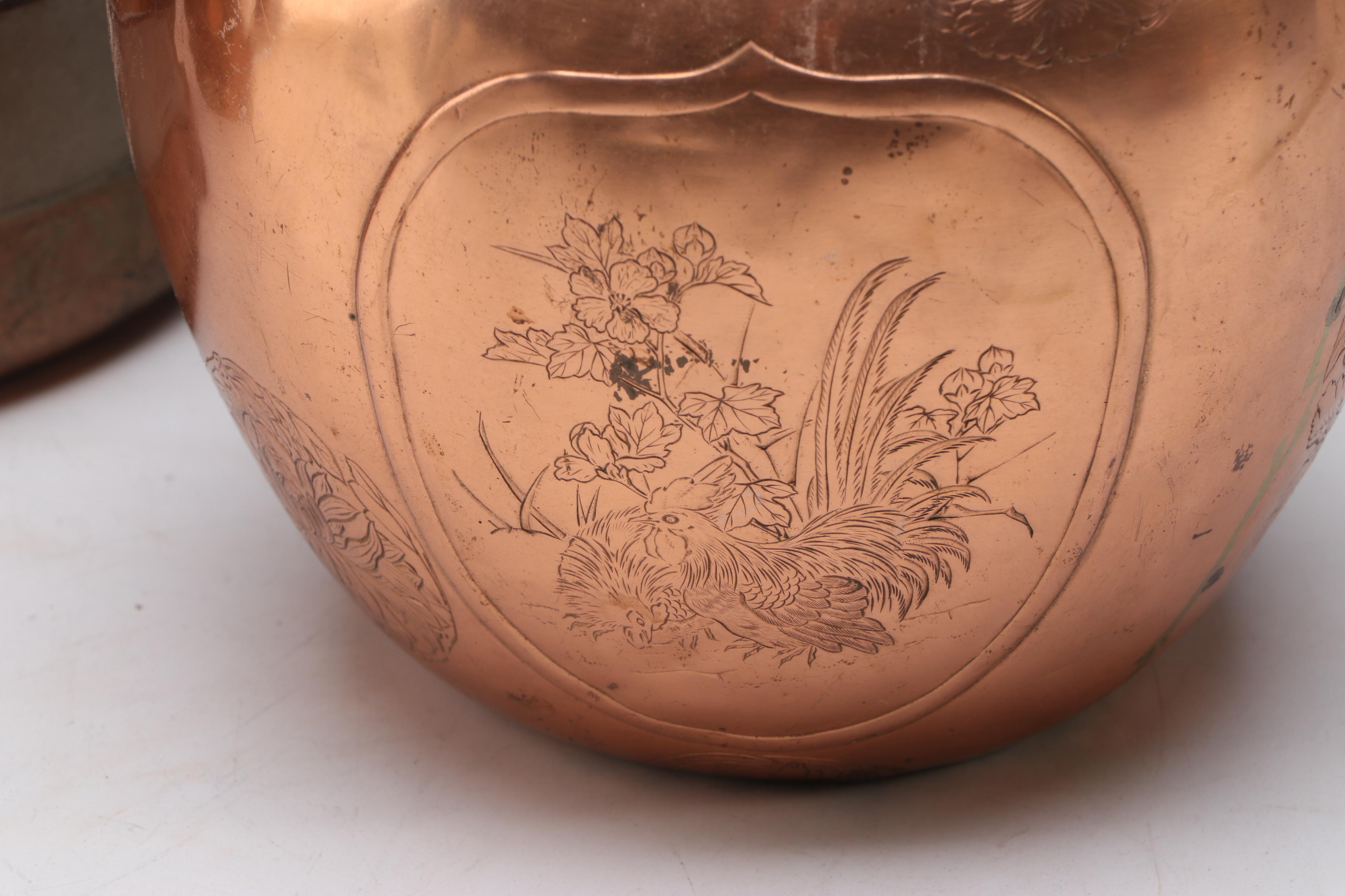 Arts & Crafts Style Hammered Copper Jug with Other Kitchenware