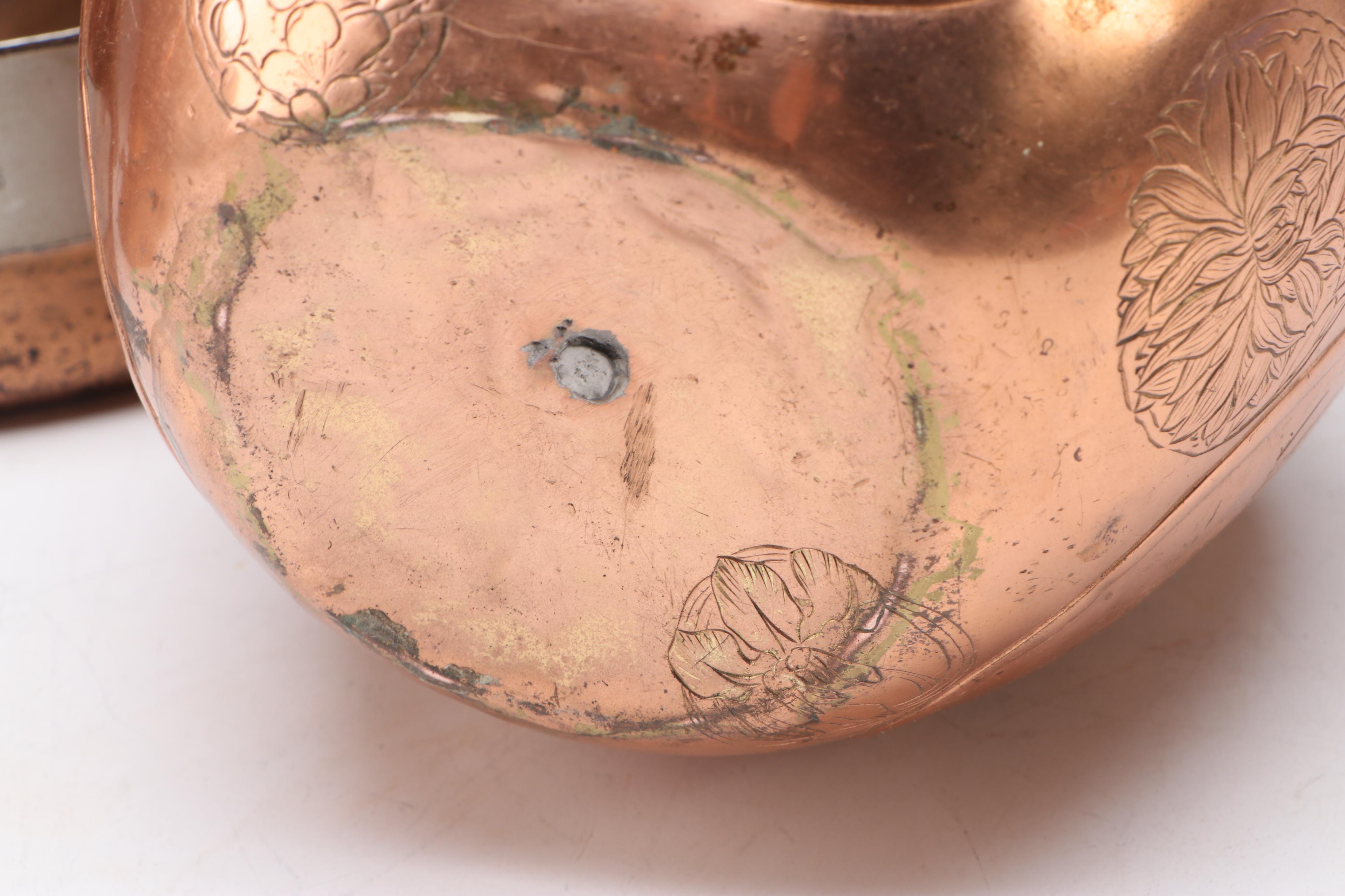 Arts & Crafts Style Hammered Copper Jug with Other Kitchenware
