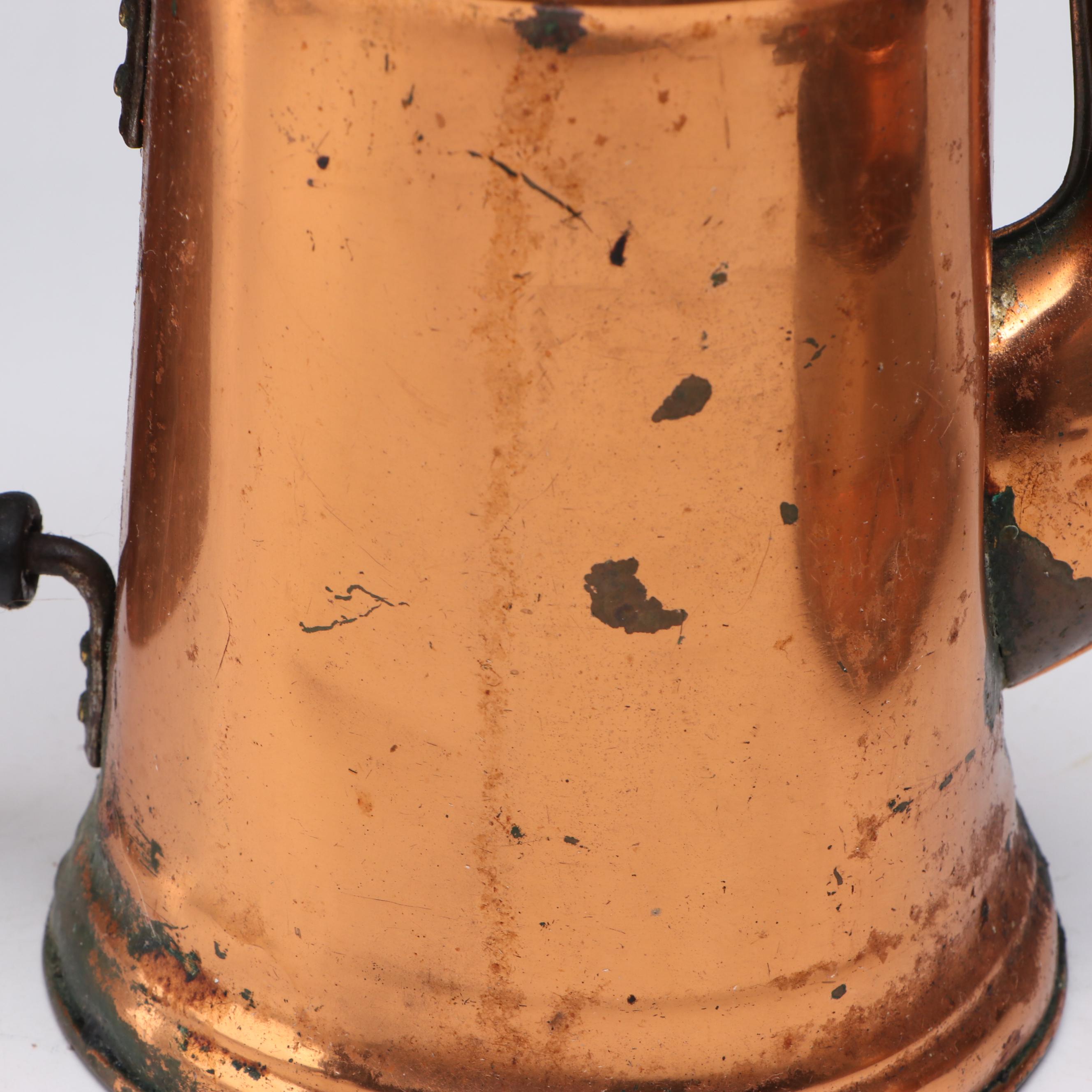 Arts & Crafts Style Hammered Copper Jug with Other Kitchenware