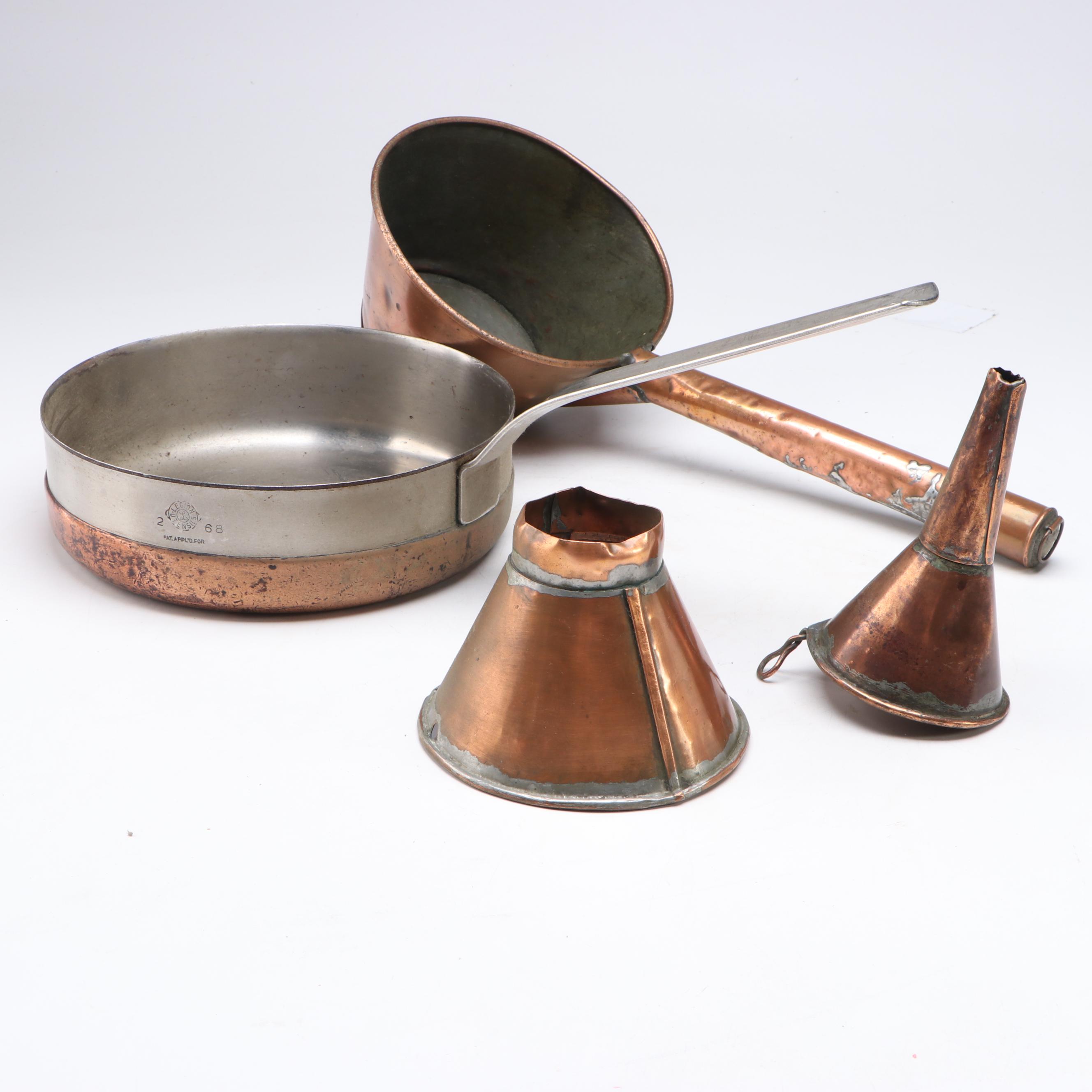 Arts & Crafts Style Hammered Copper Jug with Other Kitchenware