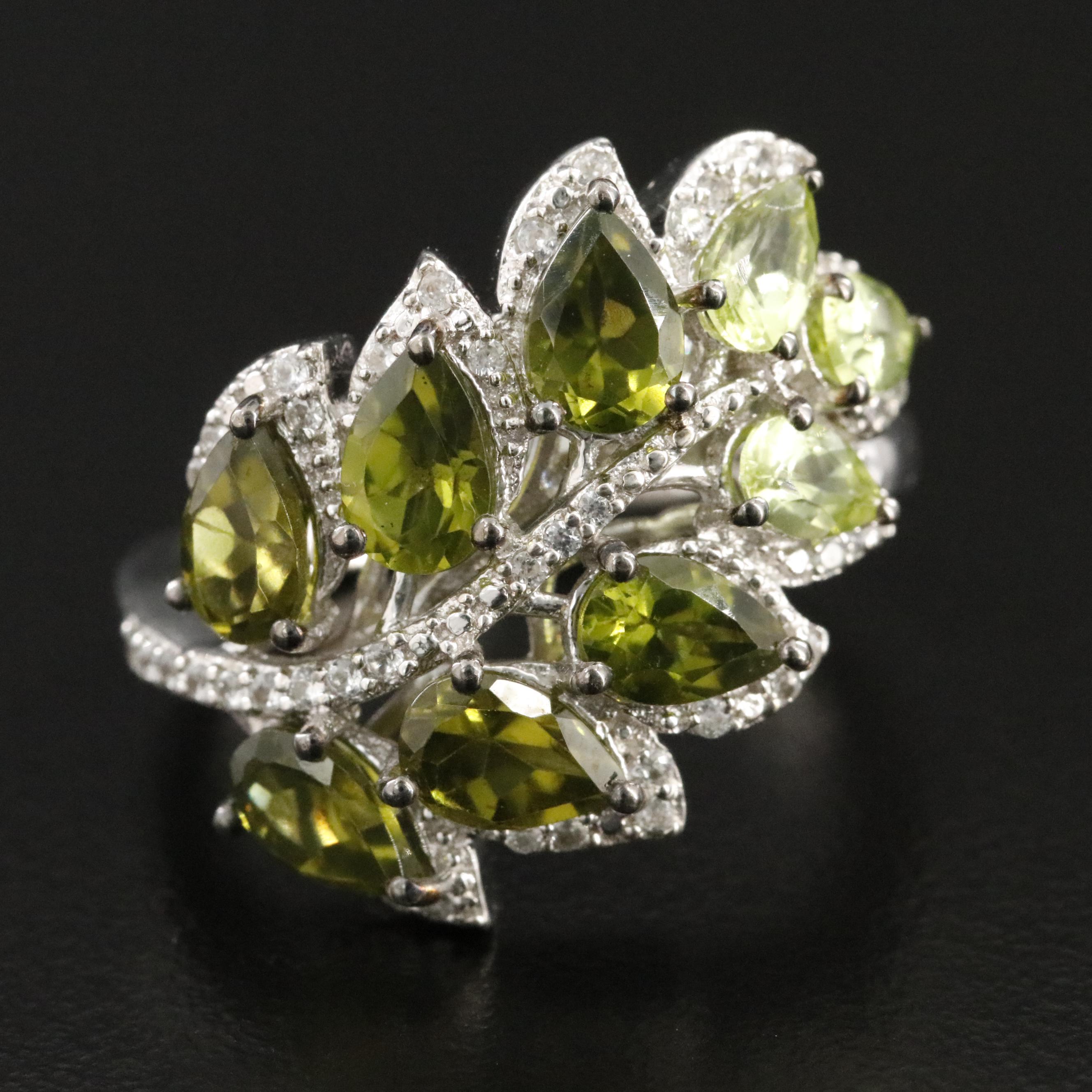 Sterling Tourmaline, Peridot, and White Sapphire Ring