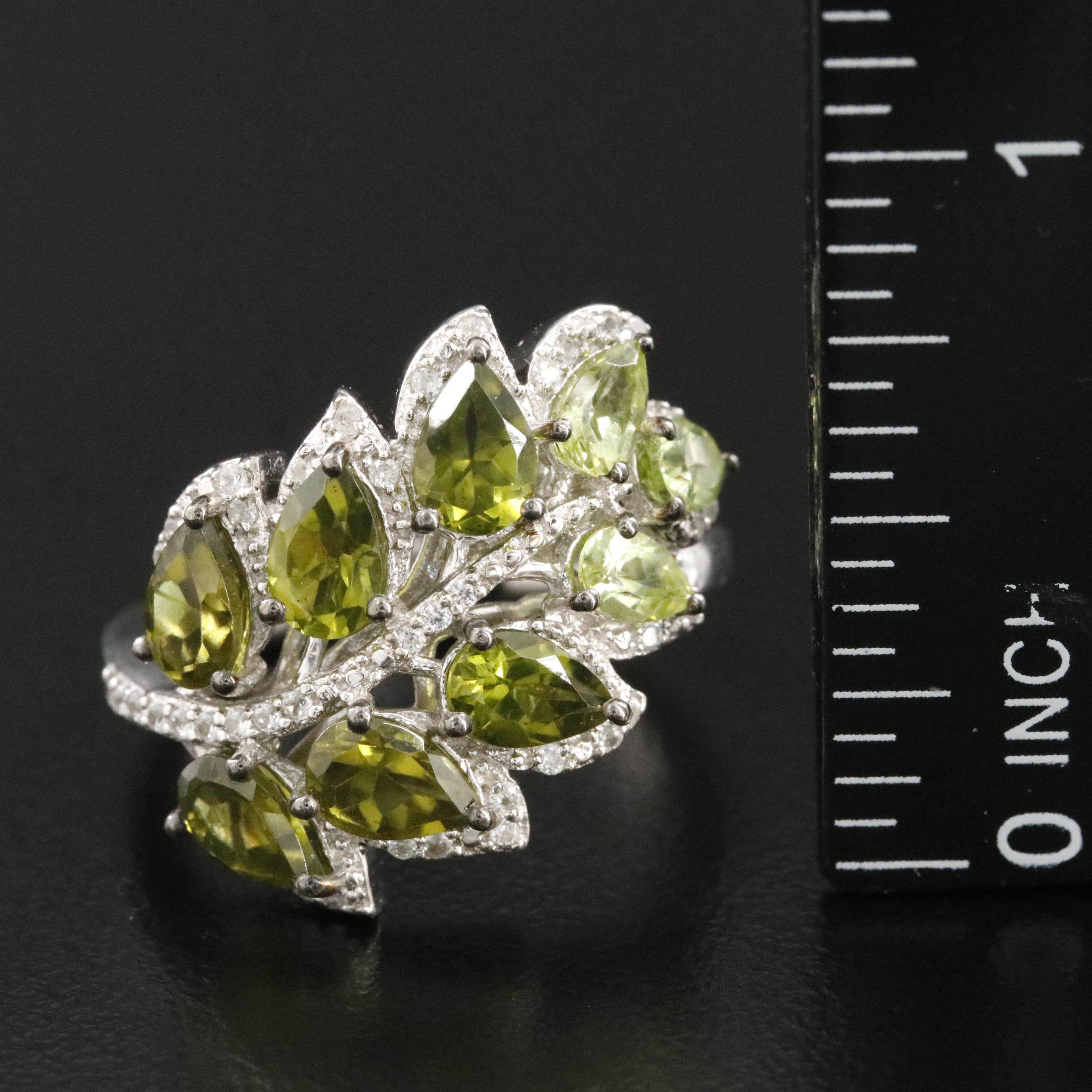 Sterling Tourmaline, Peridot, and White Sapphire Ring