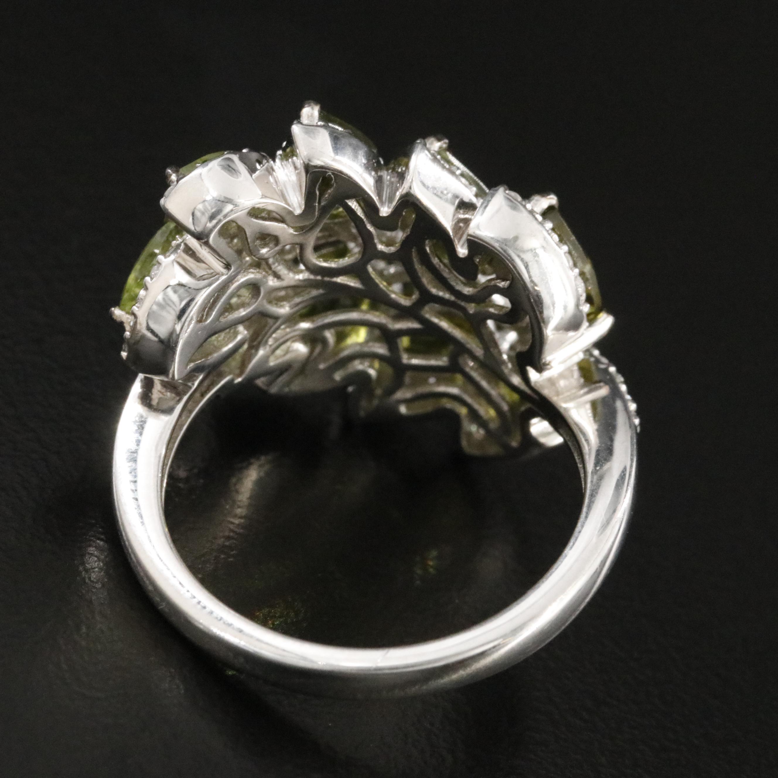 Sterling Tourmaline, Peridot, and White Sapphire Ring