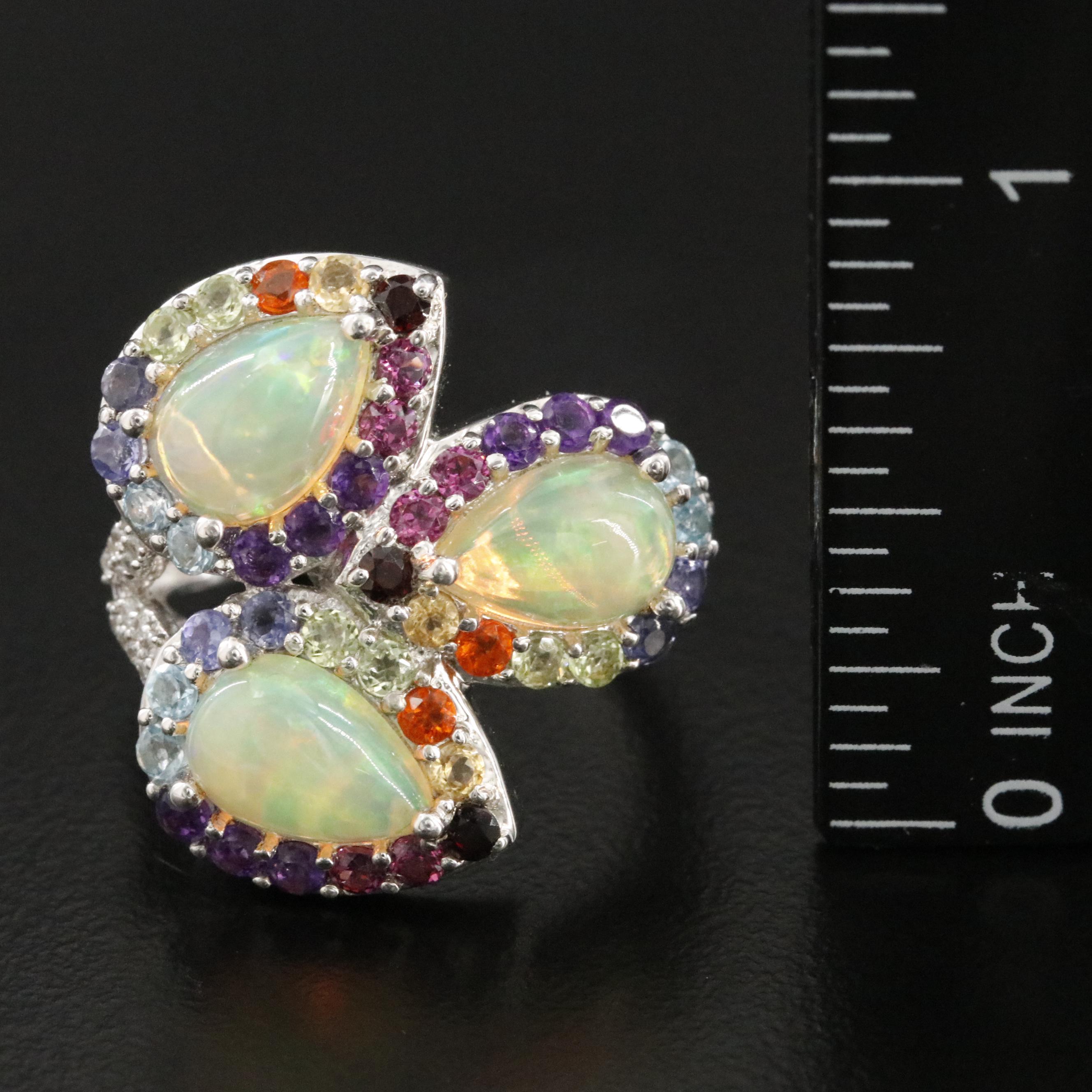 Sterling Ring Featuring Opal, Tourmaline, and Amethyst