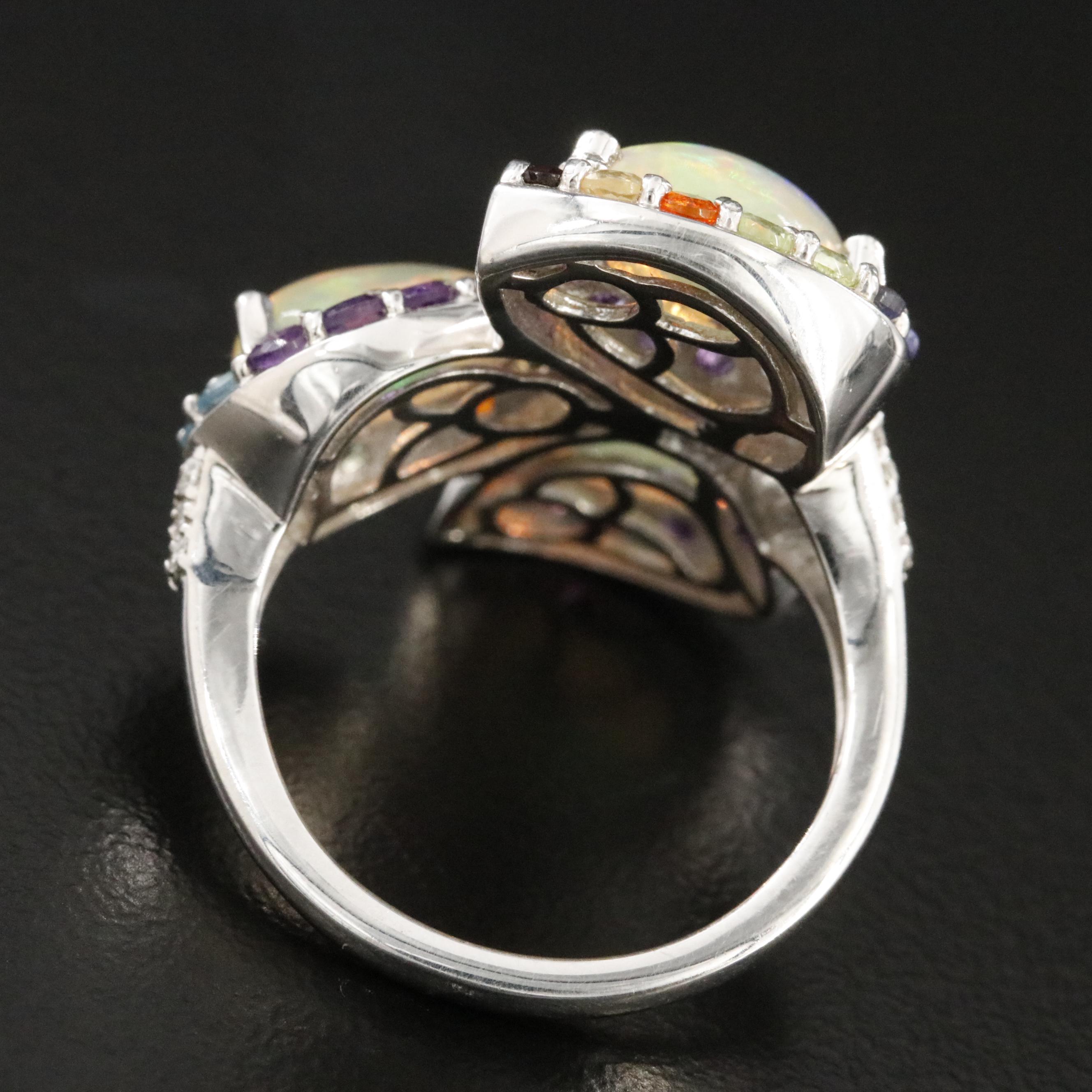 Sterling Ring Featuring Opal, Tourmaline, and Amethyst