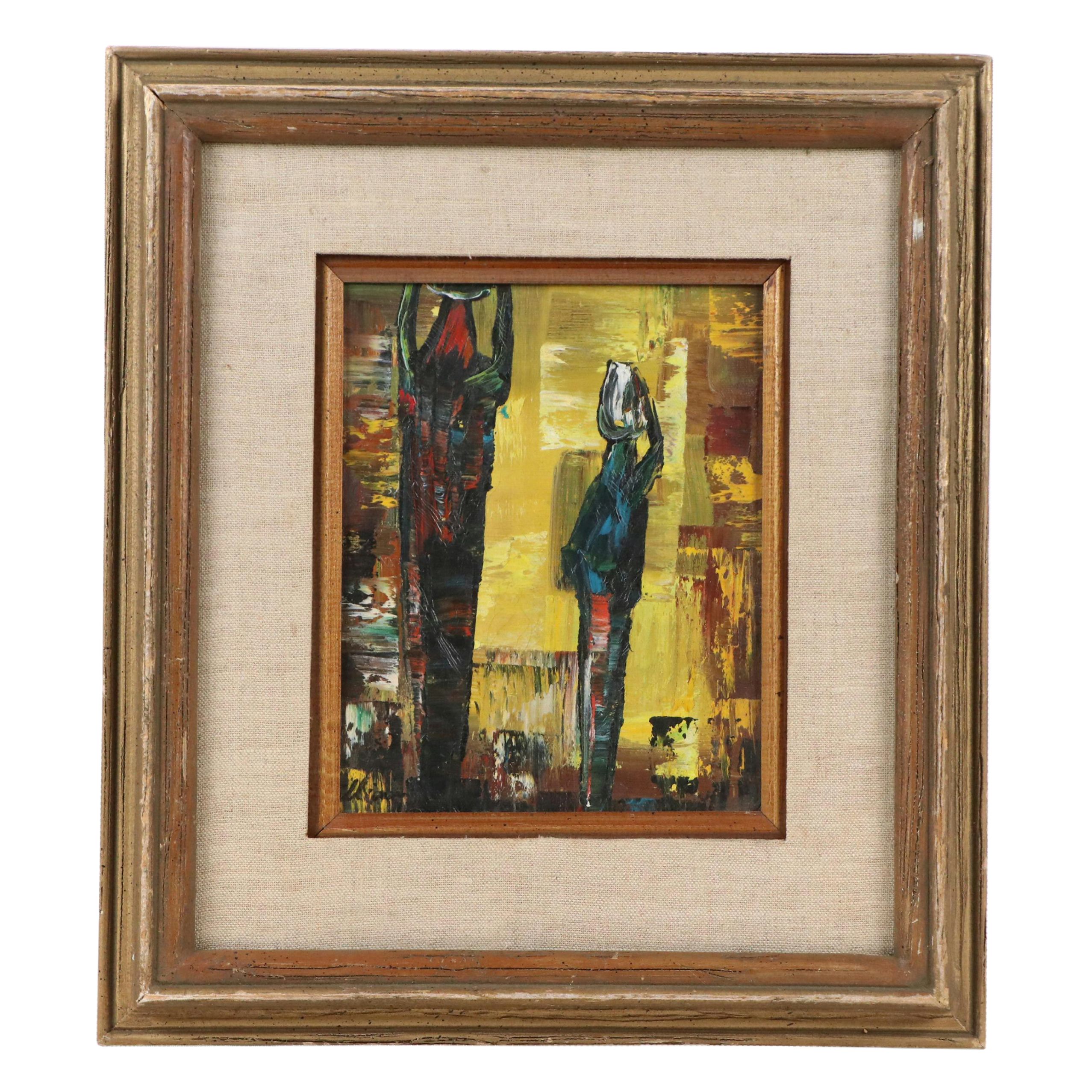 Oil Painting of Abstract Composition, Mid-20th Century