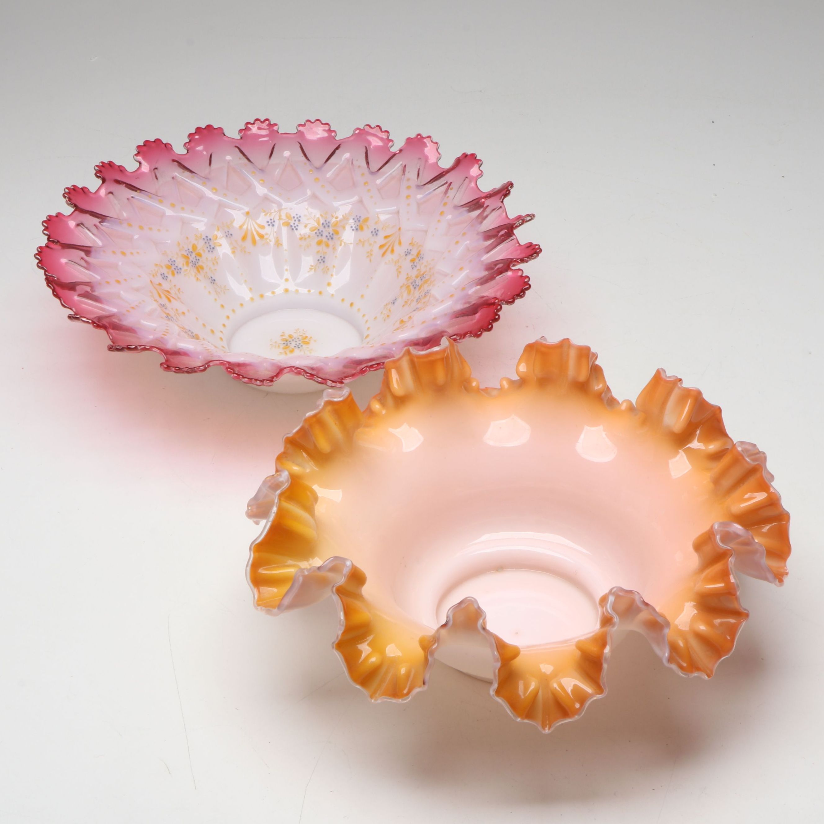 Cranberry Lattice and Ruffled Orange Brides Bowls