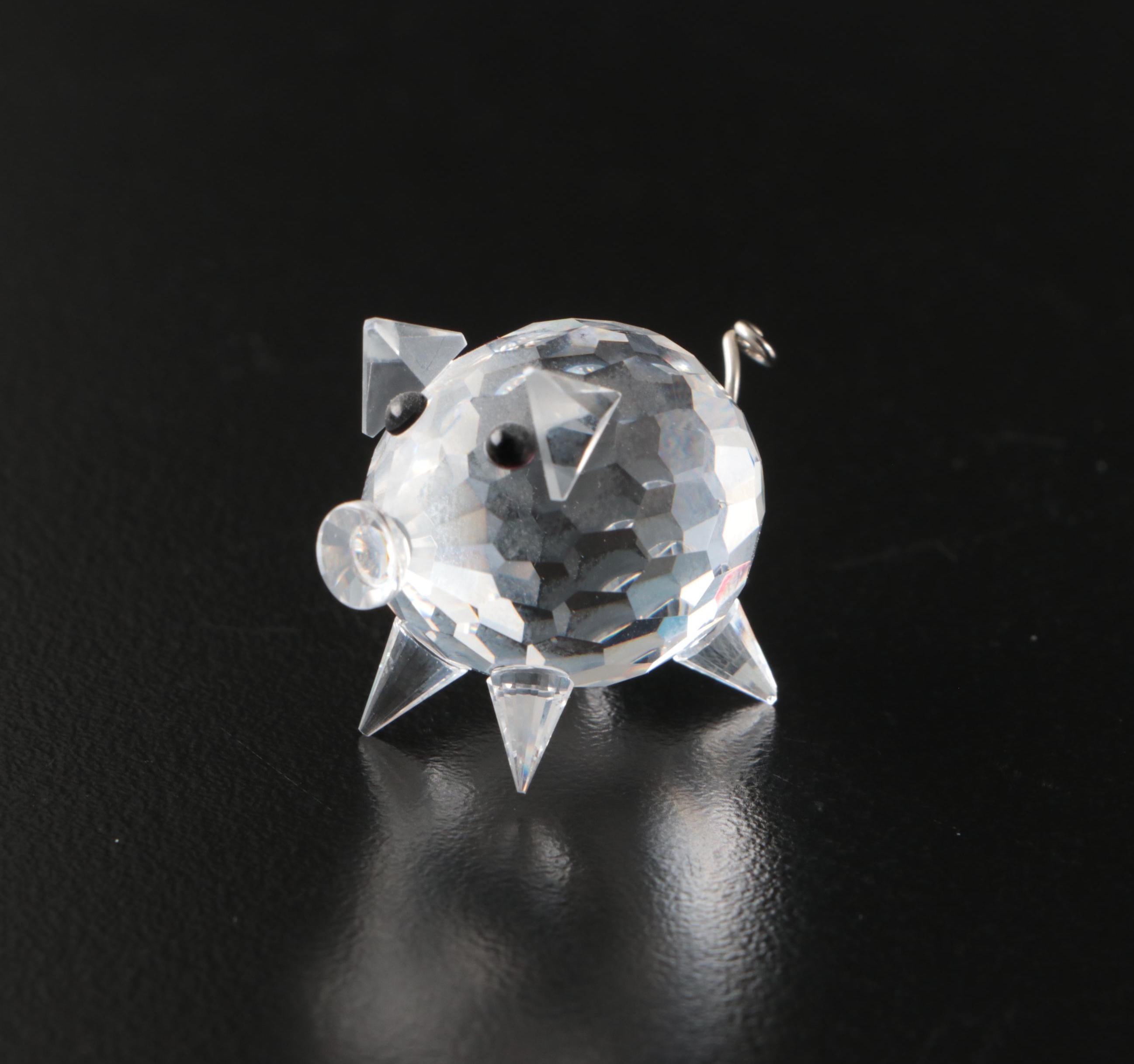 Swarovski Crystal Hedgehog, Deer, and Pig Figurines with Mirrored Stands