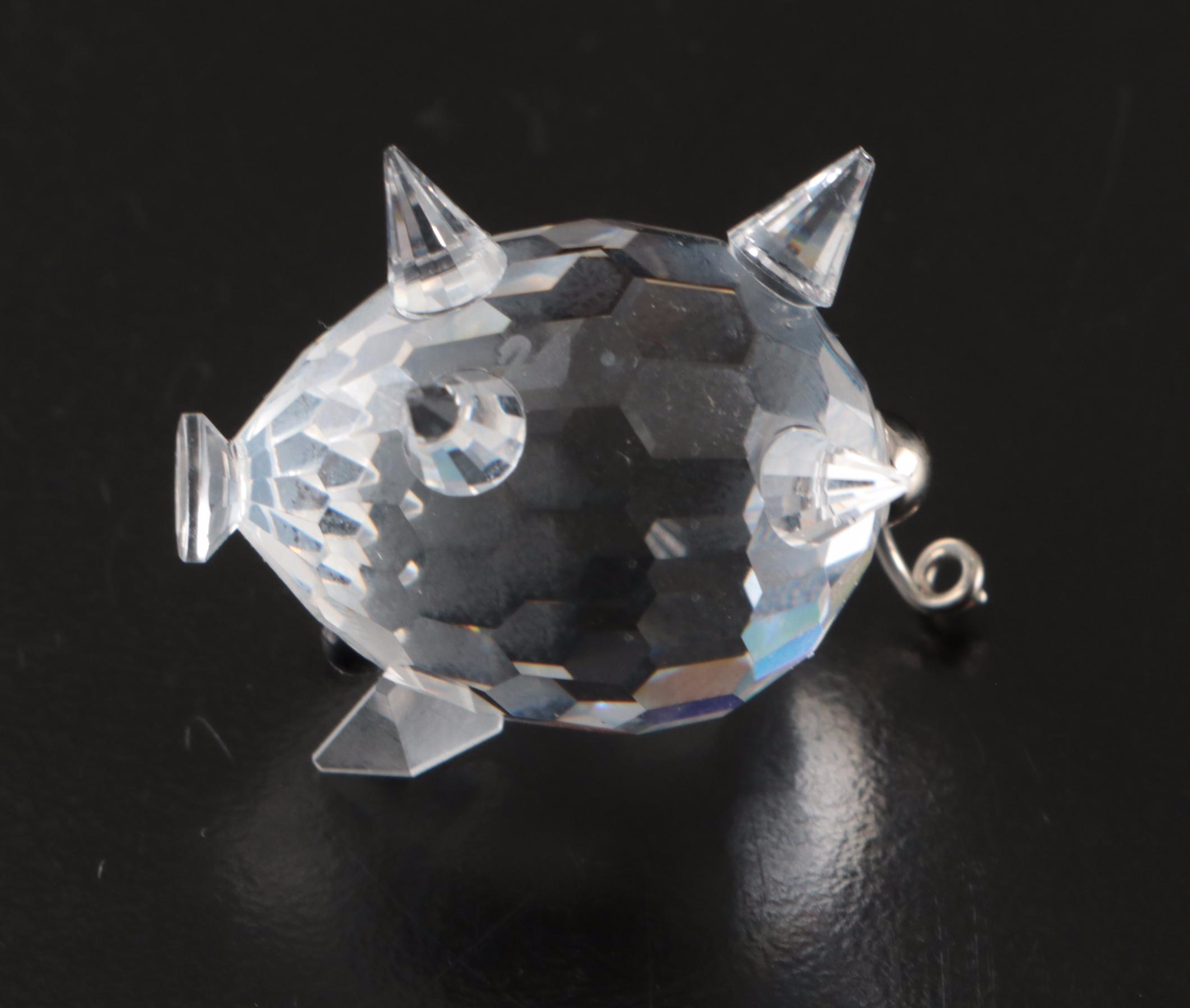 Swarovski Crystal Hedgehog, Deer, and Pig Figurines with Mirrored Stands