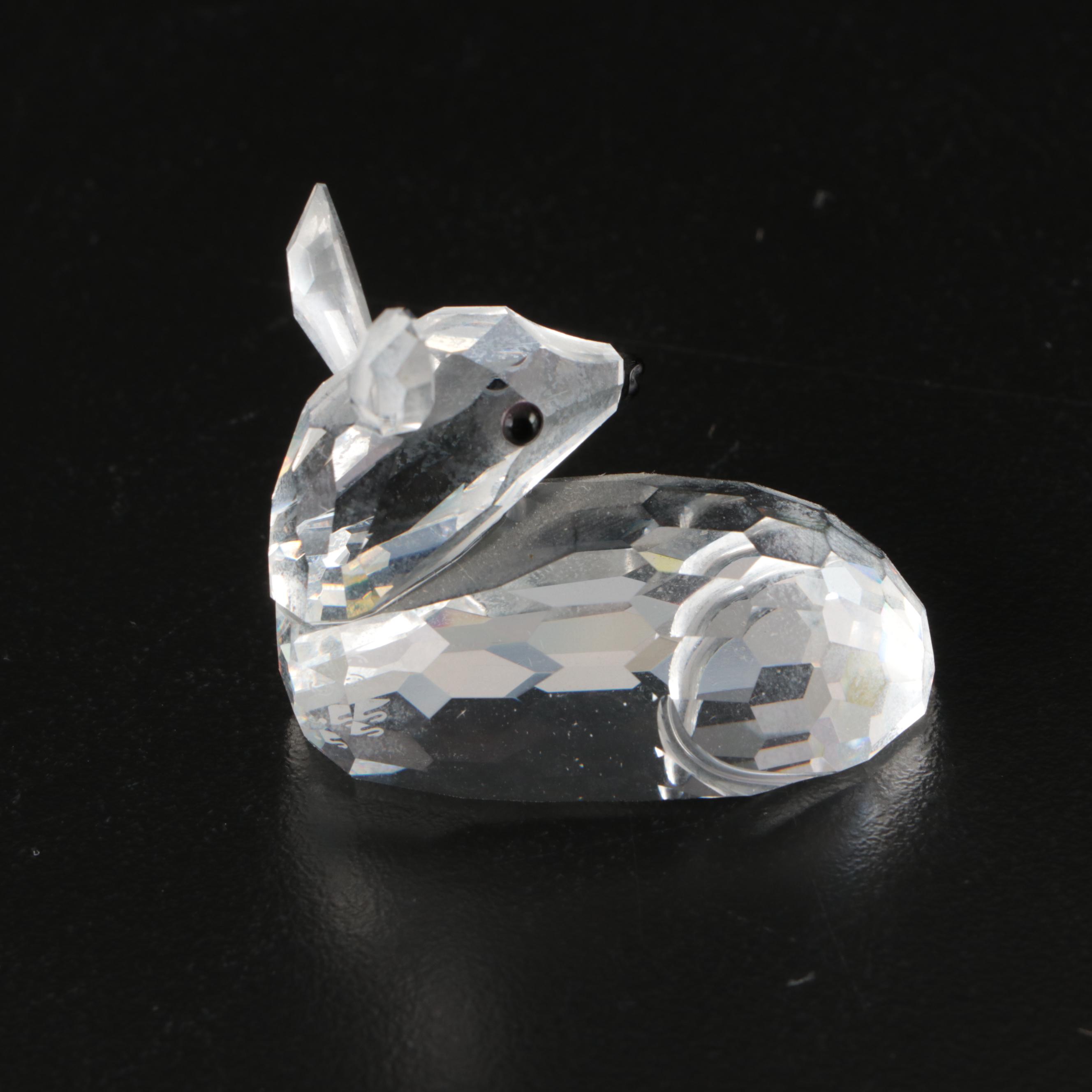 Swarovski Crystal Hedgehog, Deer, and Pig Figurines with Mirrored Stands