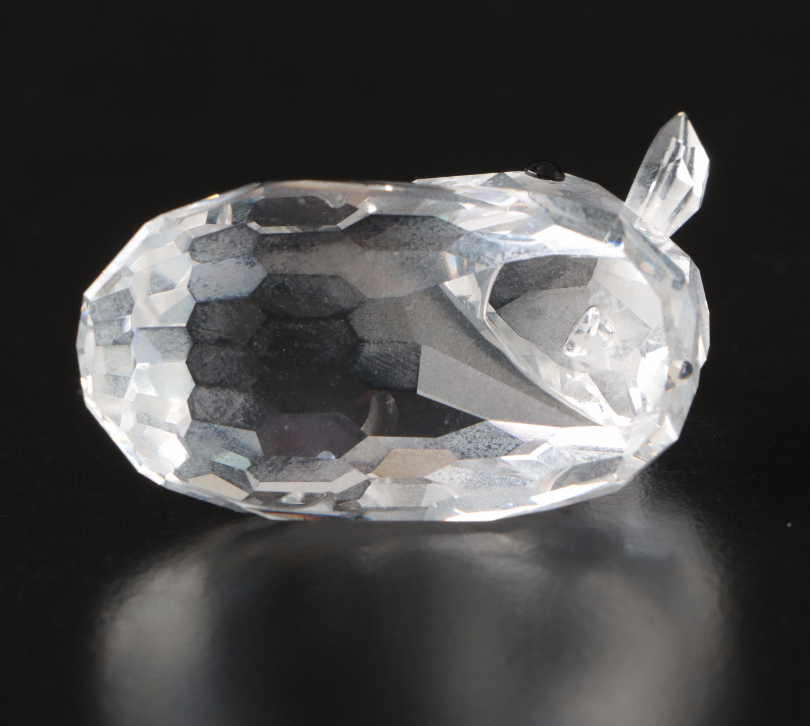 Swarovski Crystal Hedgehog, Deer, and Pig Figurines with Mirrored Stands