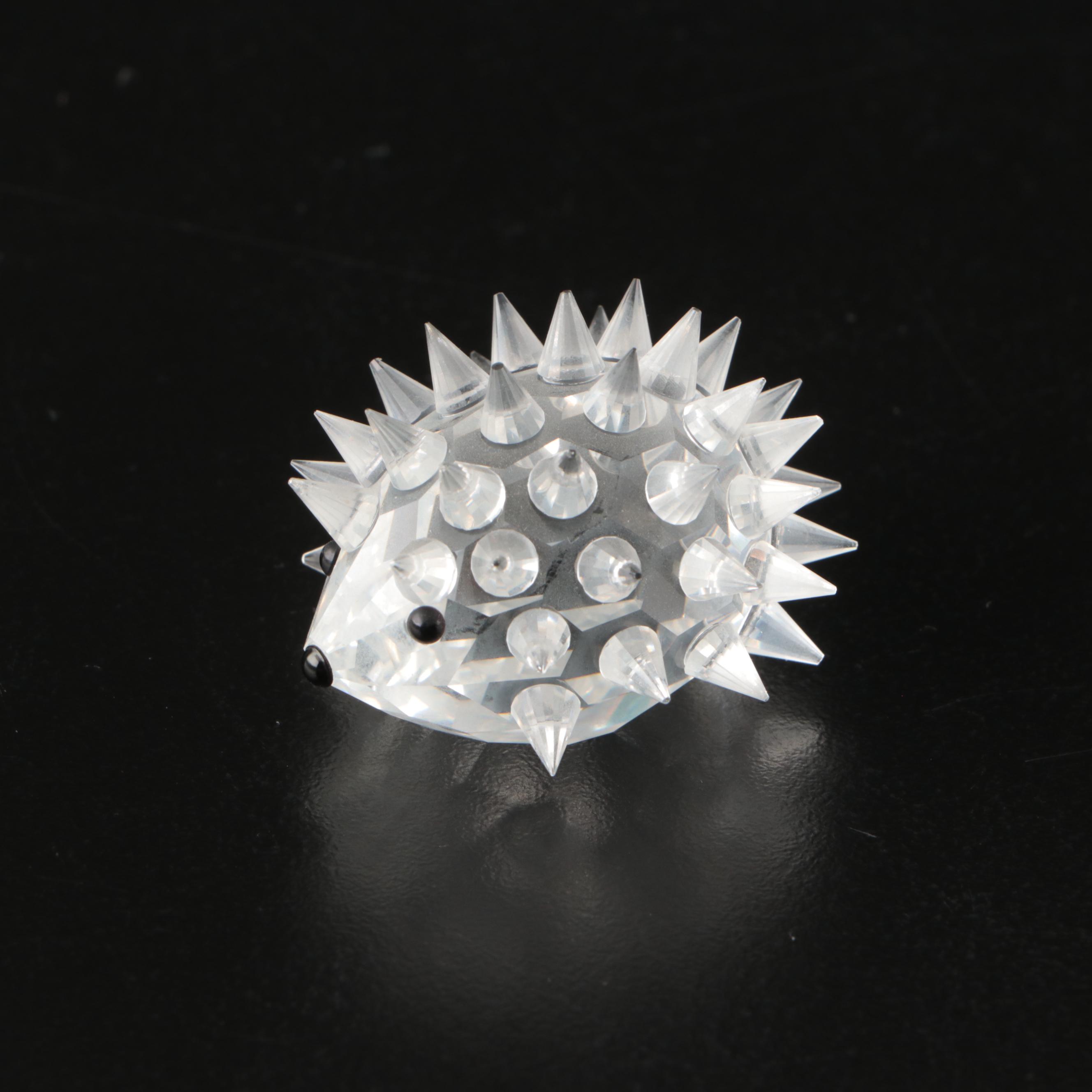 Swarovski Crystal Hedgehog, Deer, and Pig Figurines with Mirrored Stands