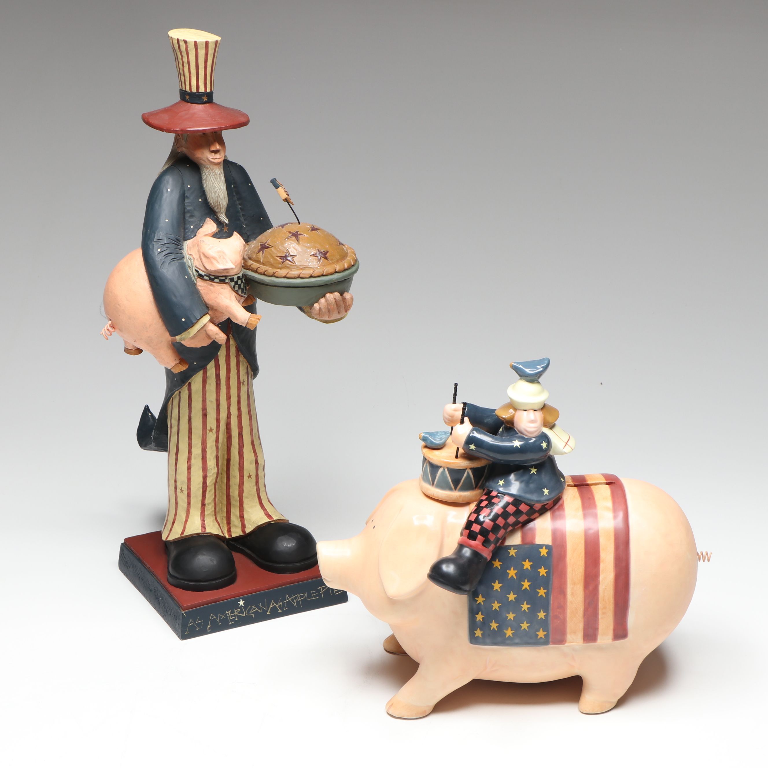 Williraye Studio "As American as Apple Pie" Figurine and Other Bank