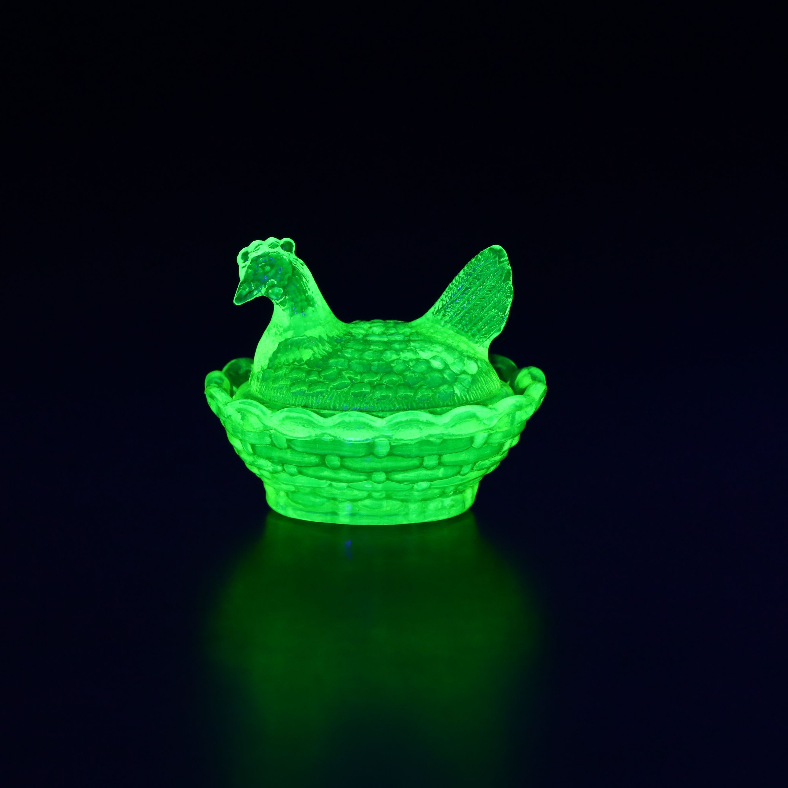 Boyd's Glass Vaseline Glass with Hen on Nest and Other Animal Salt Cellars