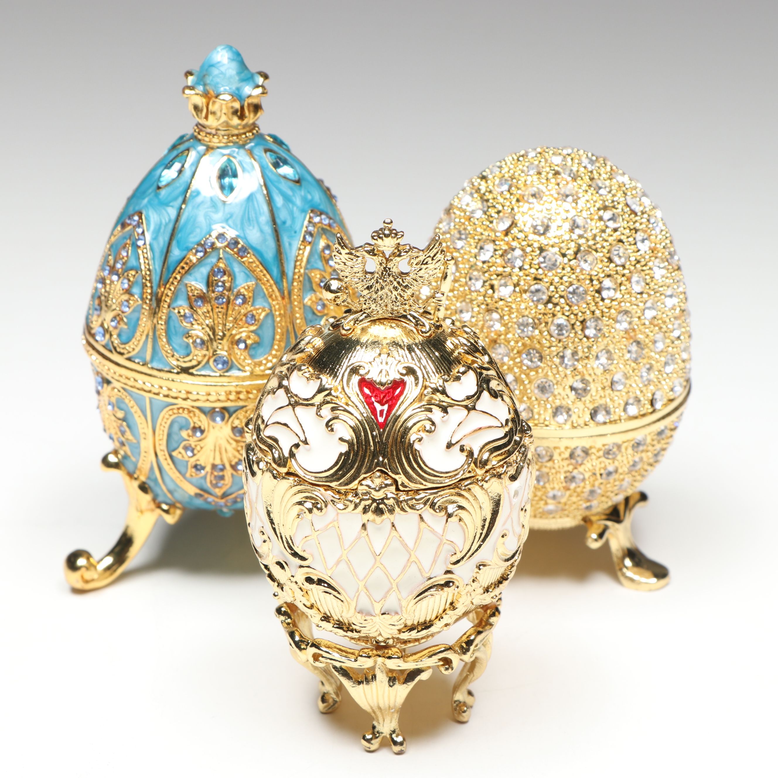 Qifu and Fasalino Fabergé Egg Style Limoges Boxes