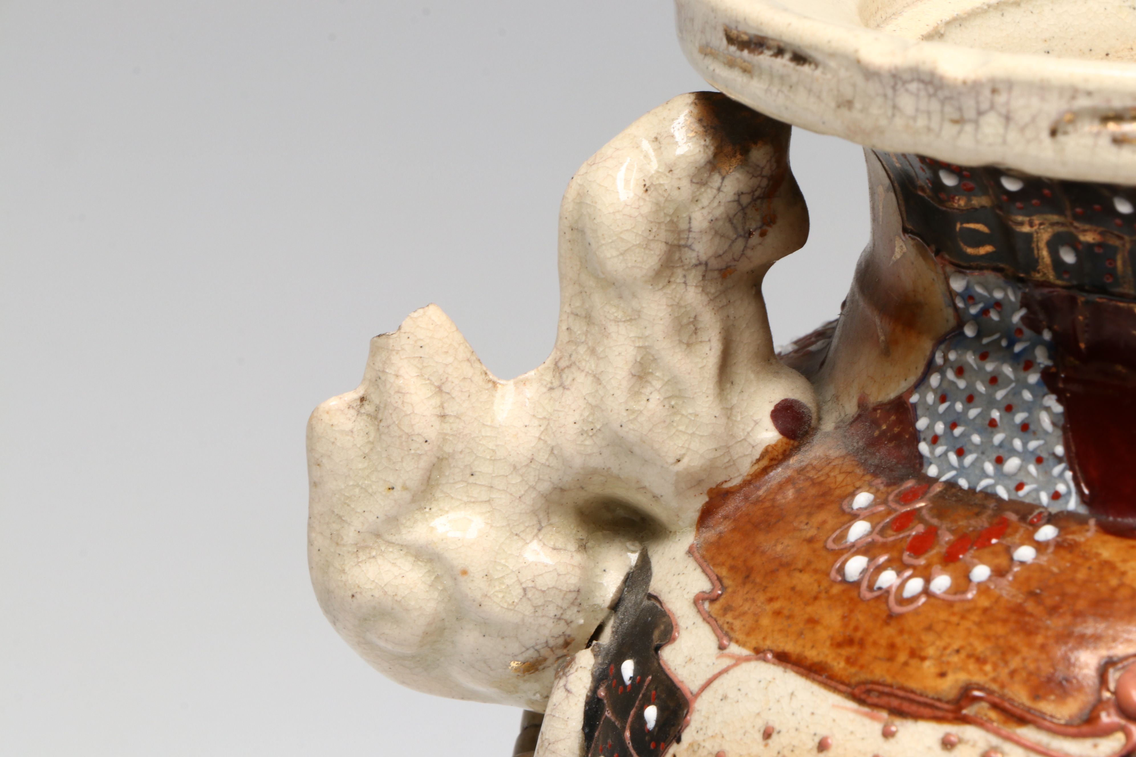 Meiji Period Satsuma Moriage Ceramic Lidded Urn and Vases