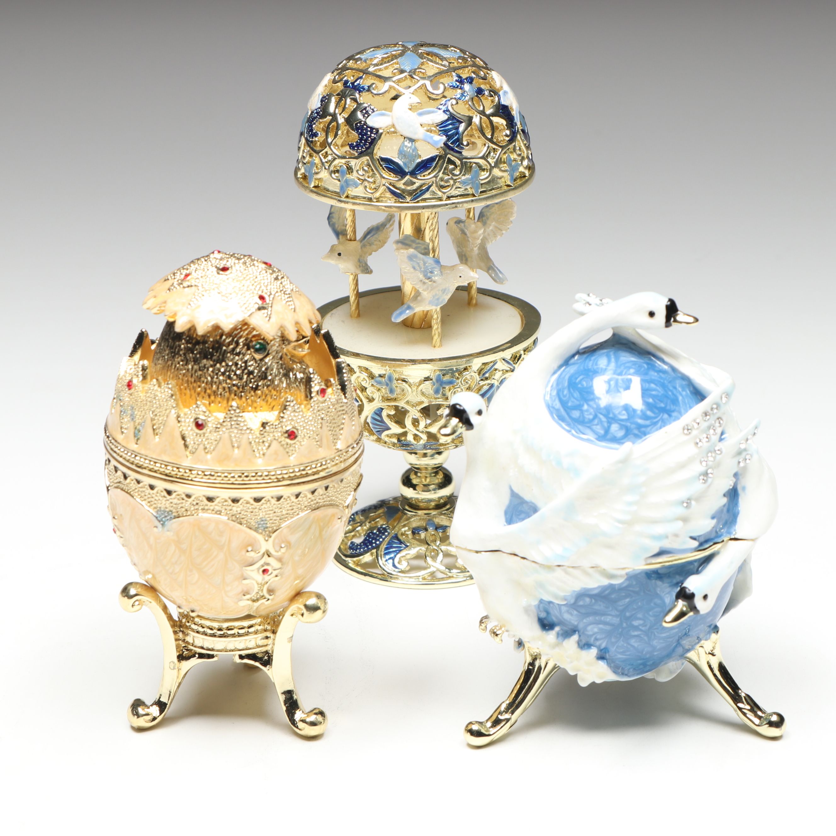 Keren Kopal Bird Decorated Fabergé Egg Style Music Box and Limoges Boxes