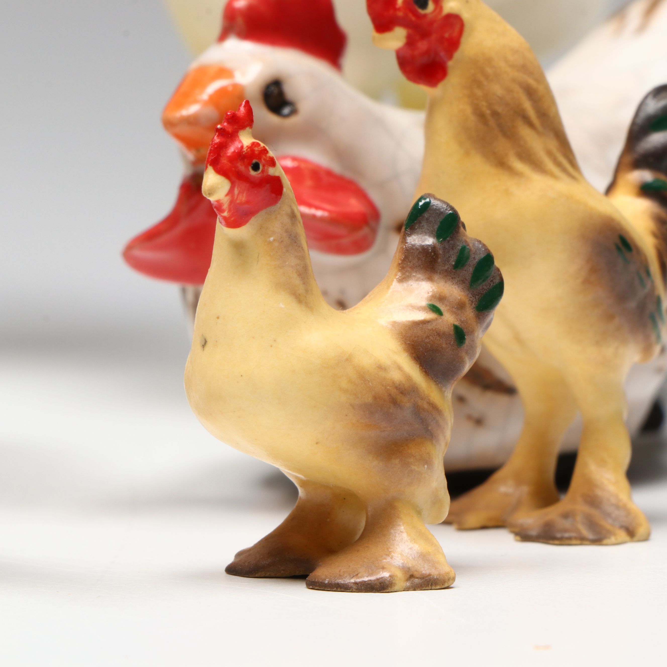 Ceramic Owl, Dove, Chicken and Rooster Figurines