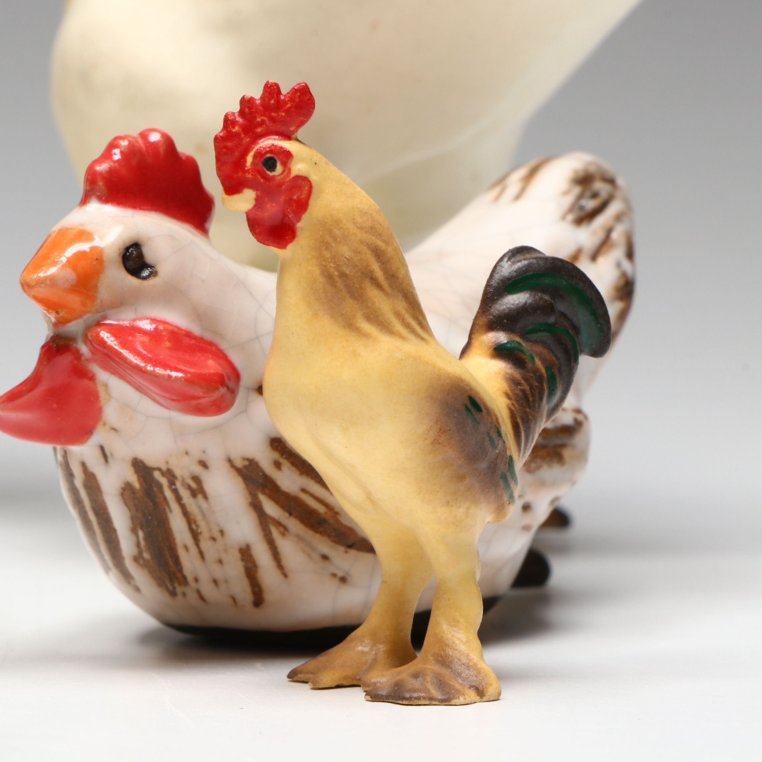Ceramic Owl, Dove, Chicken and Rooster Figurines