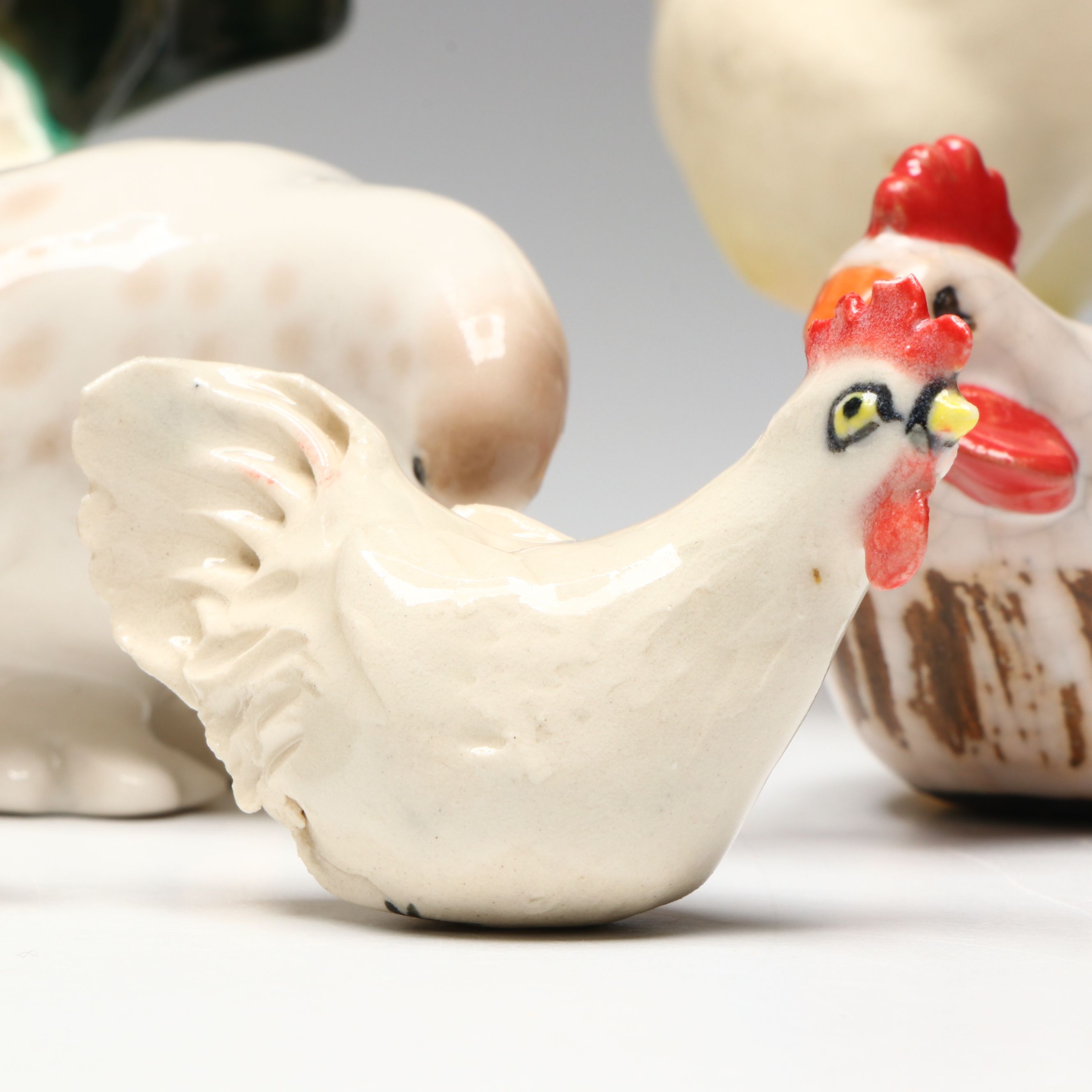 Ceramic Owl, Dove, Chicken and Rooster Figurines