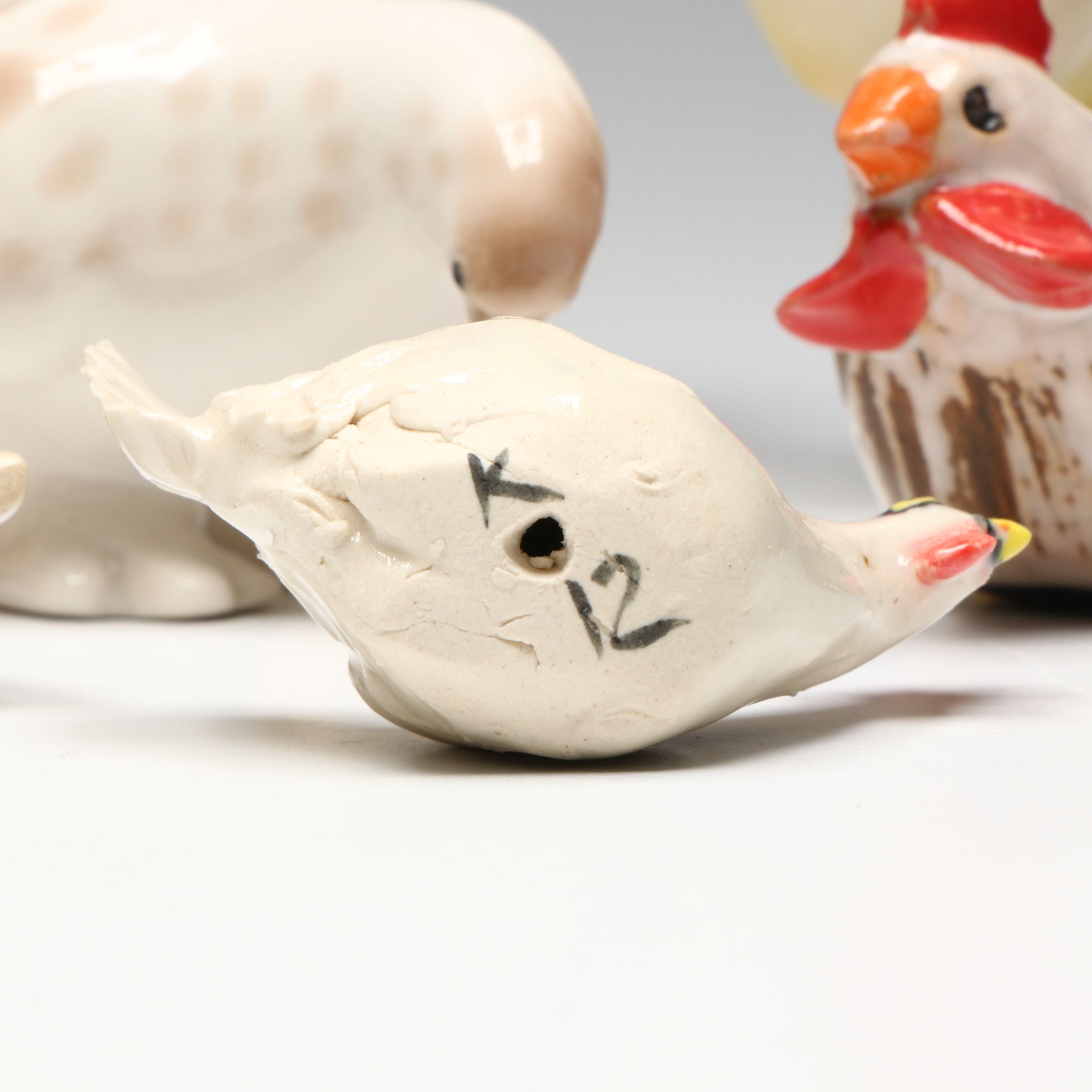 Ceramic Owl, Dove, Chicken and Rooster Figurines