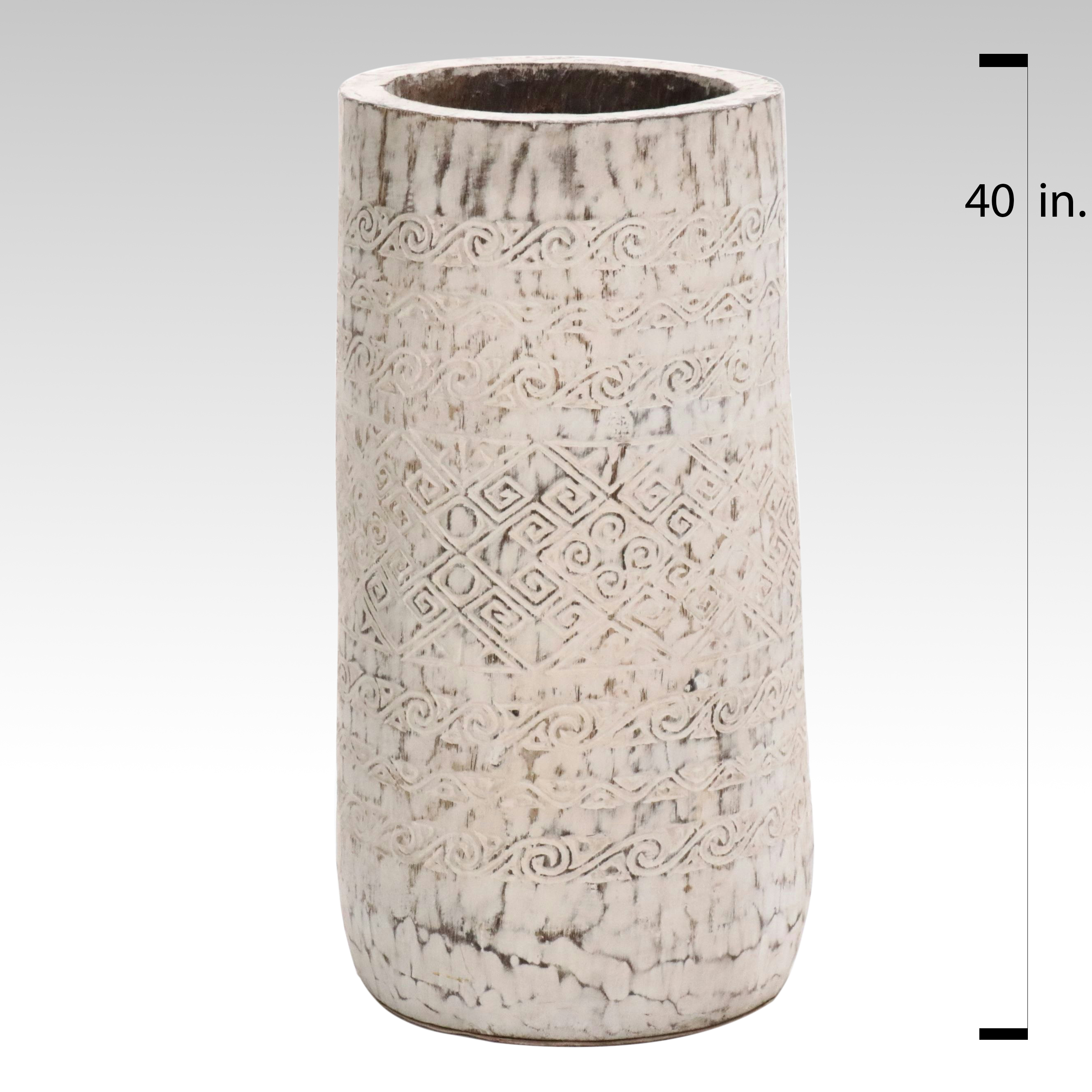 Balinese Style Carved Palm Wood Floor Vase