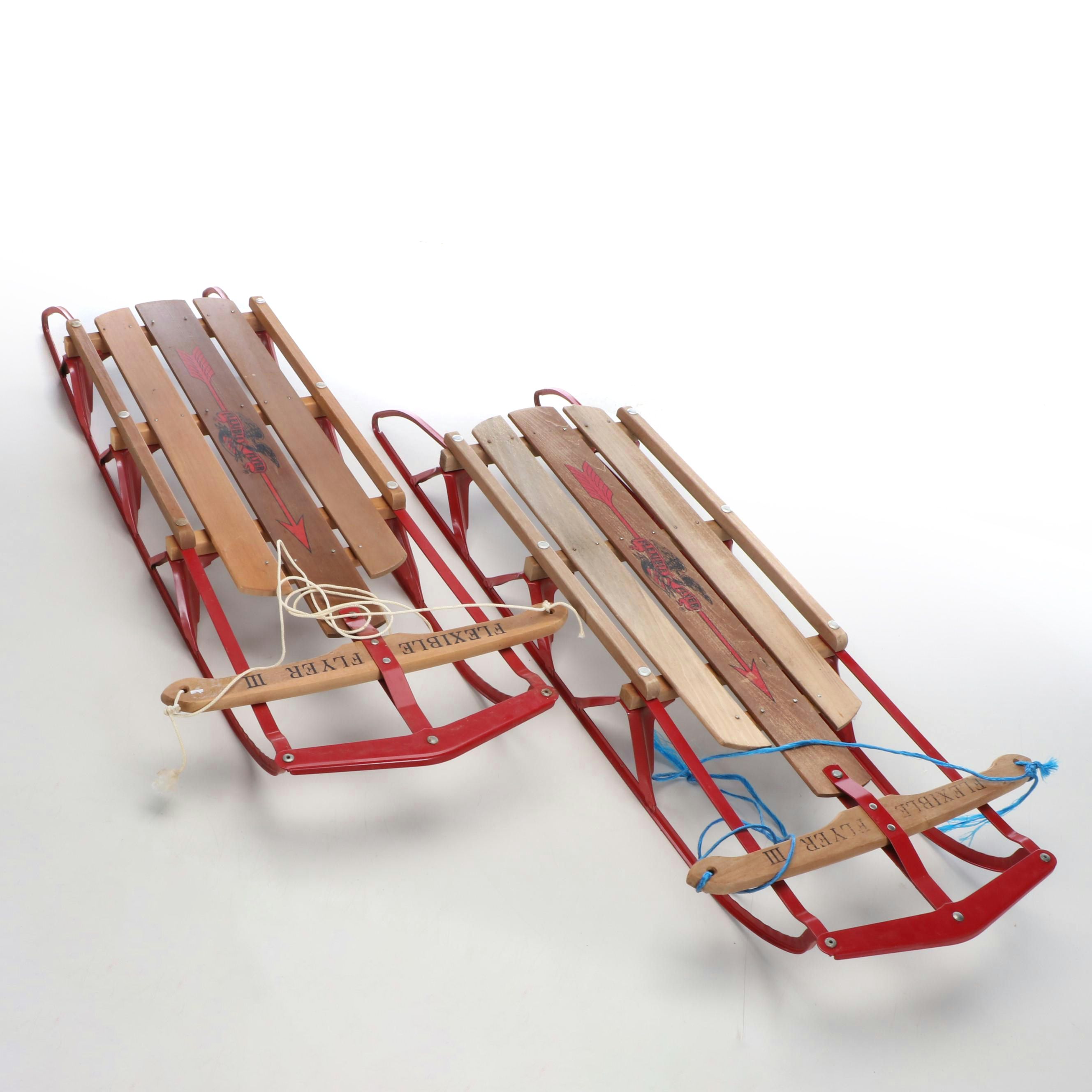 Two Flexible Flyer III Wood and Metal Sleds