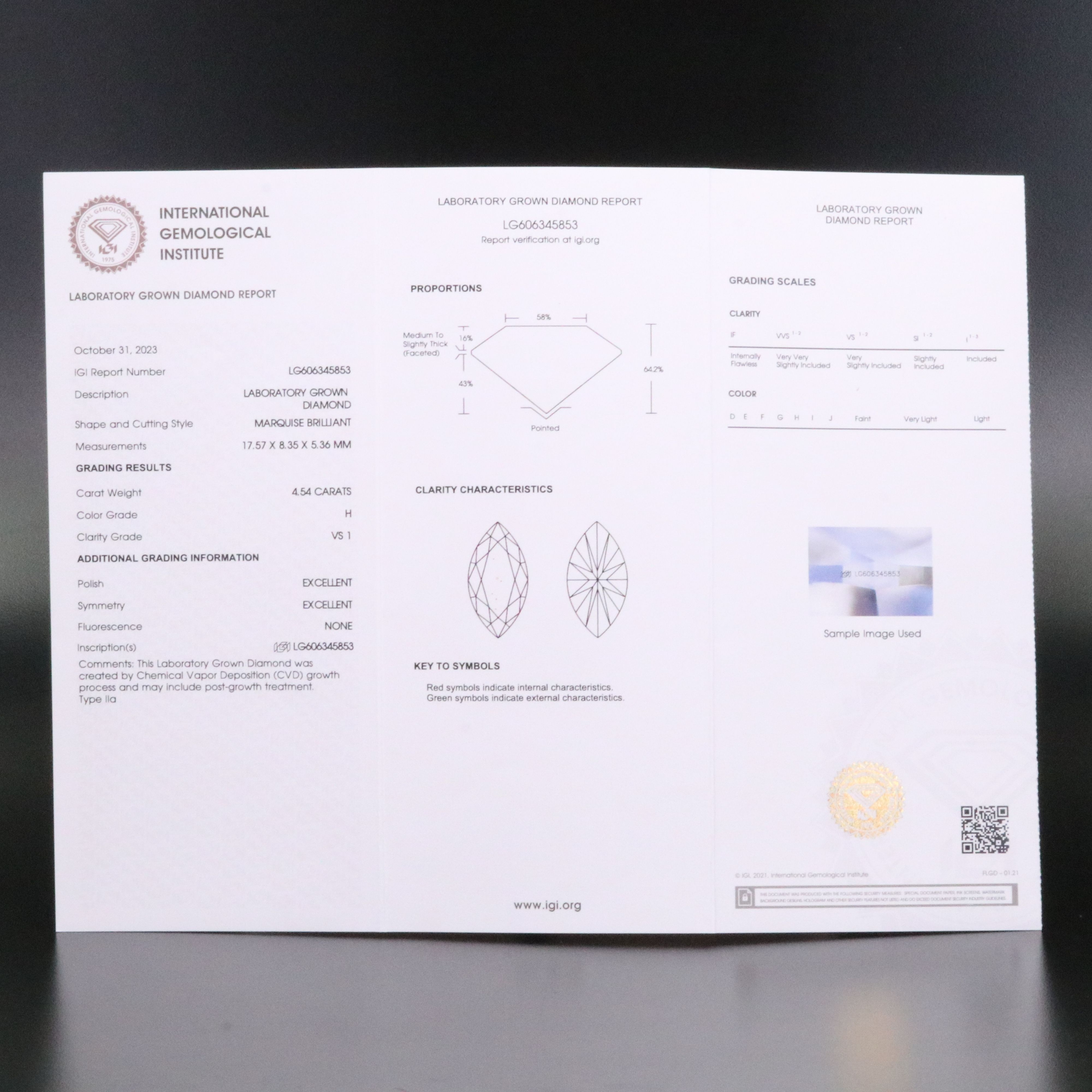 Loose 4.54 CT Lab Grown Diamond with IGI Report
