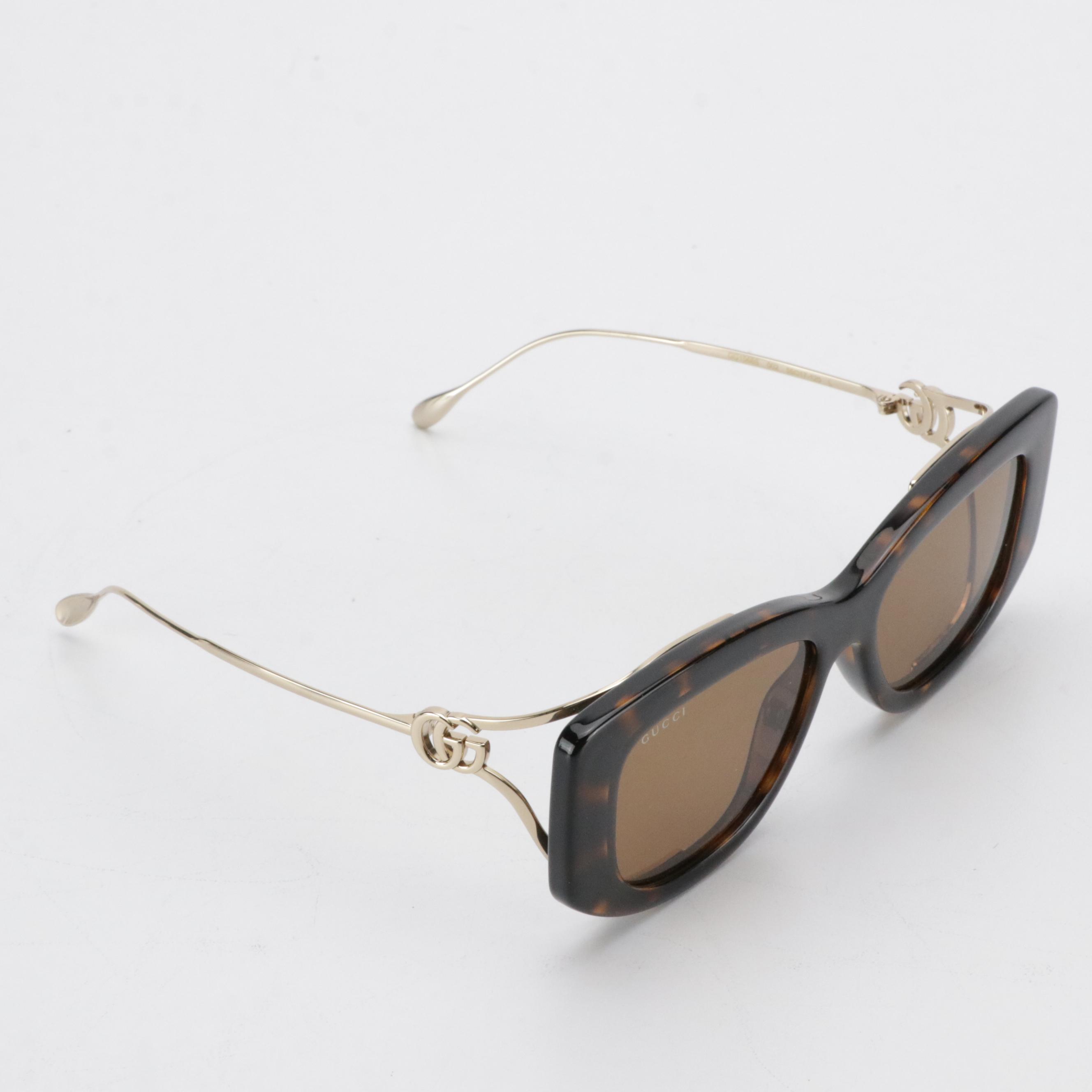 Gucci GG1566S 002 Havana/Gold Metal Temple Sunglasses in Case