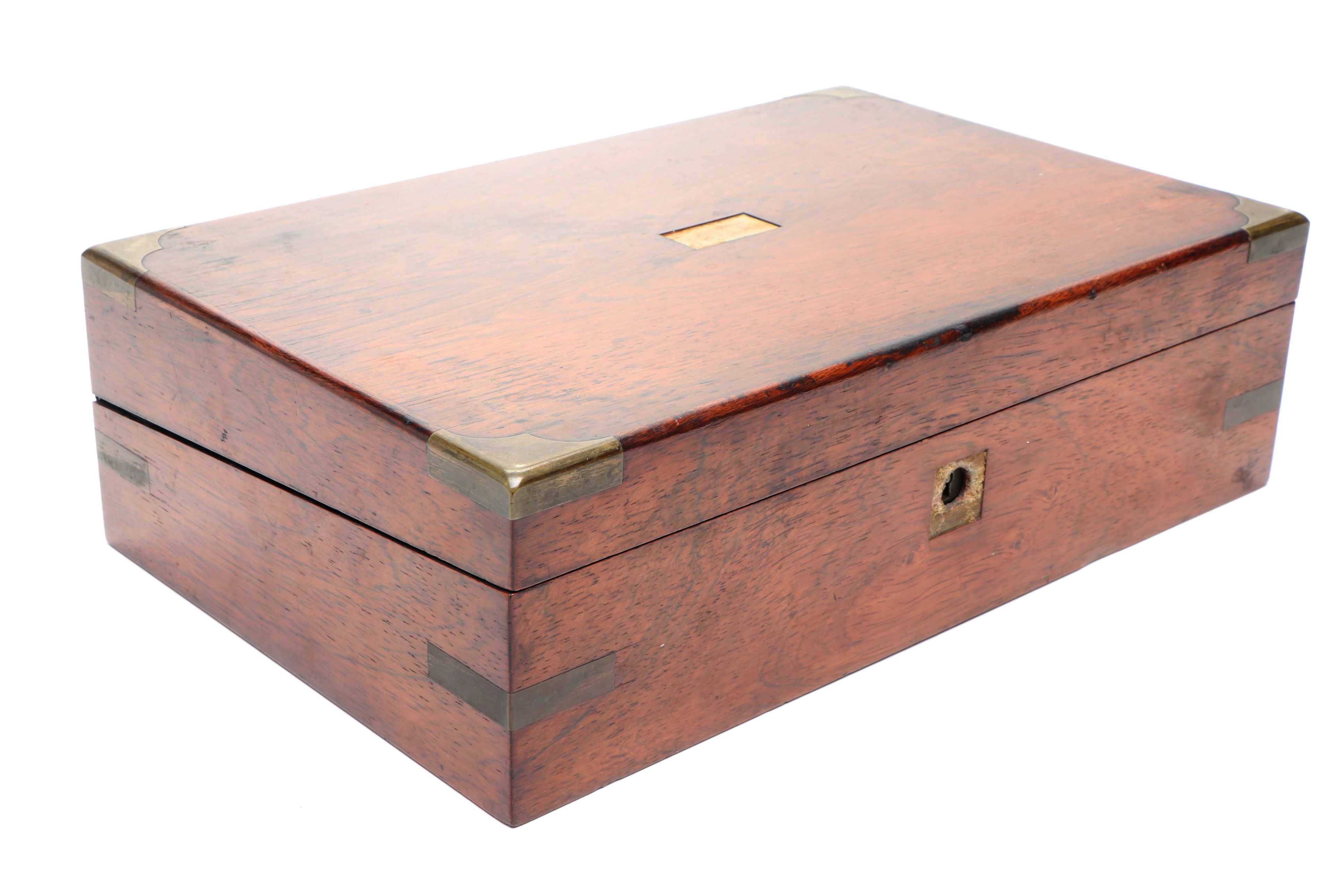 Victorian Rosewood and Brass Inlay Lap Desk, Mid to Late 19th Century