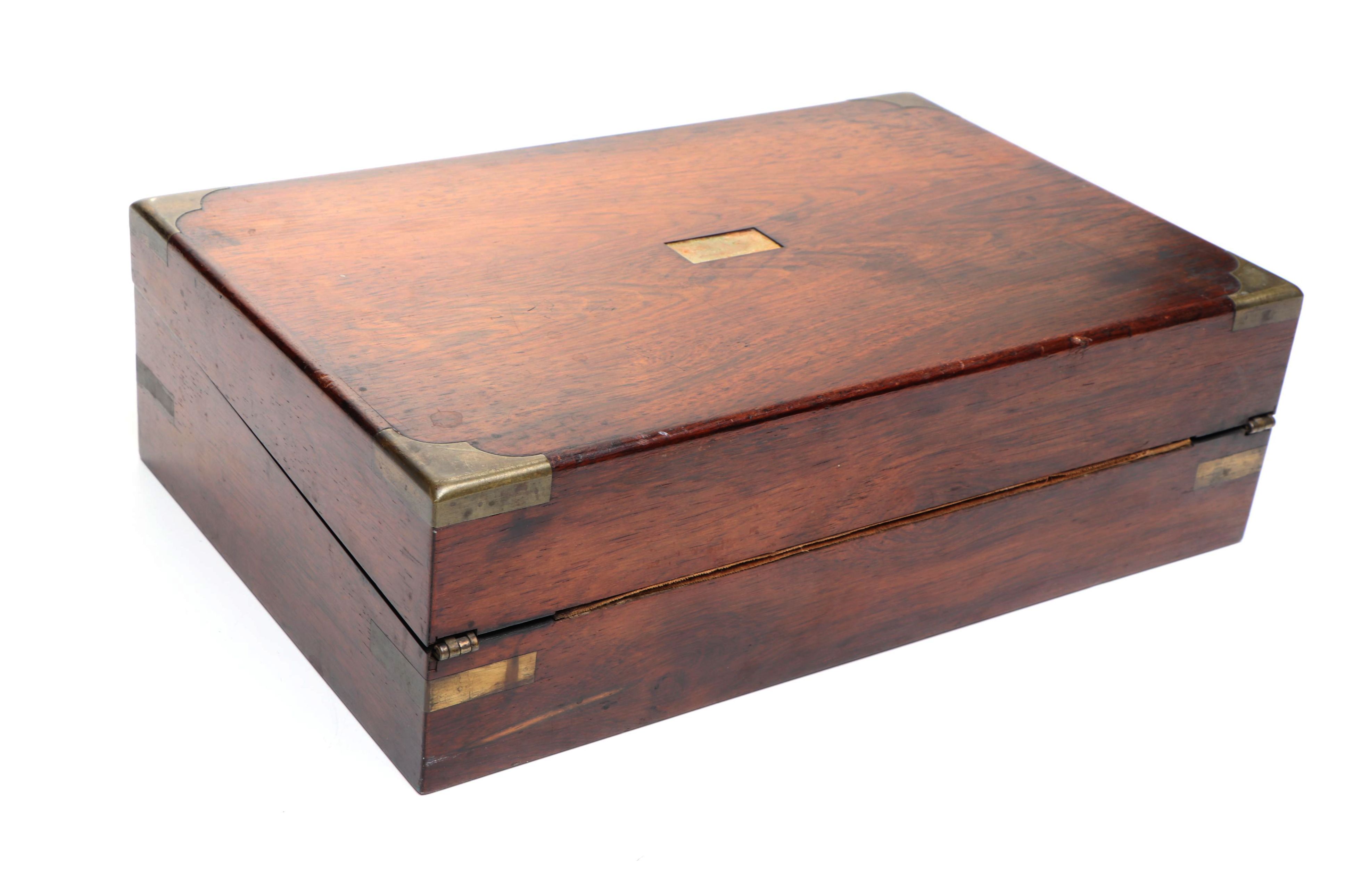 Victorian Rosewood and Brass Inlay Lap Desk, Mid to Late 19th Century