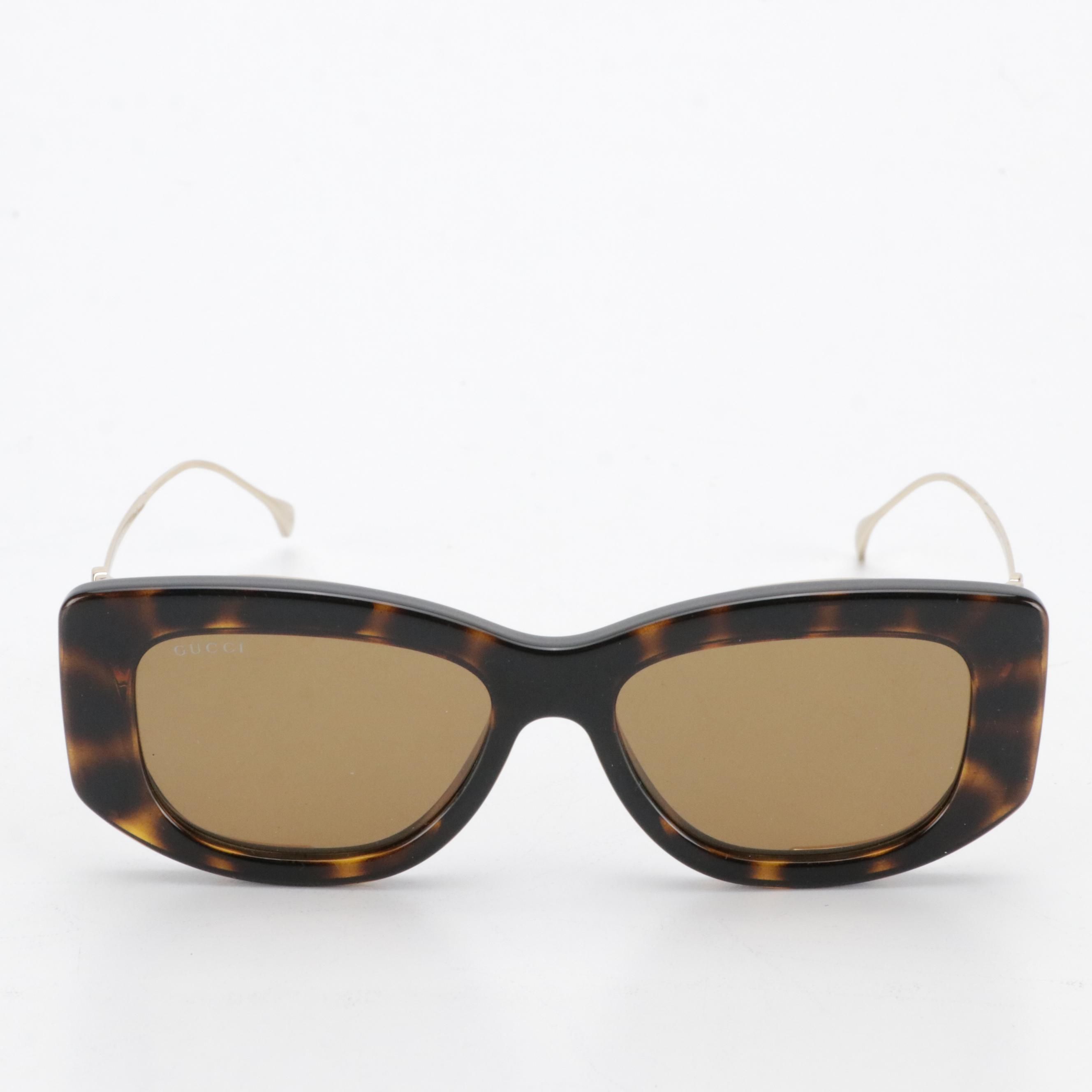 Gucci GG1566S 002 Havana/Gold Metal Temple Sunglasses in Case