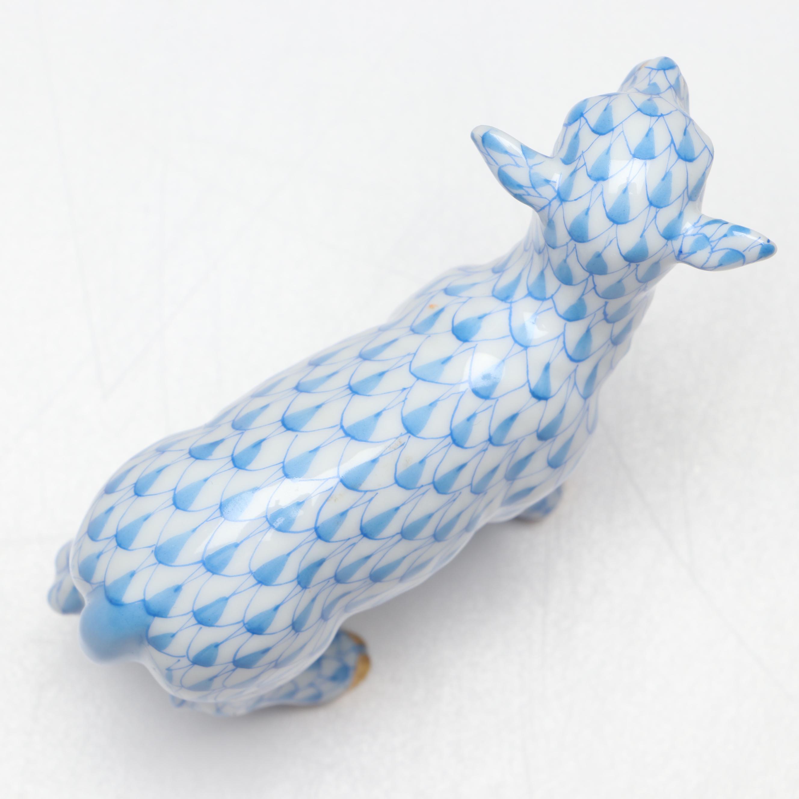 Herend Blue Fishnet with Gold "Baby Lamb" Porcelain Figurine