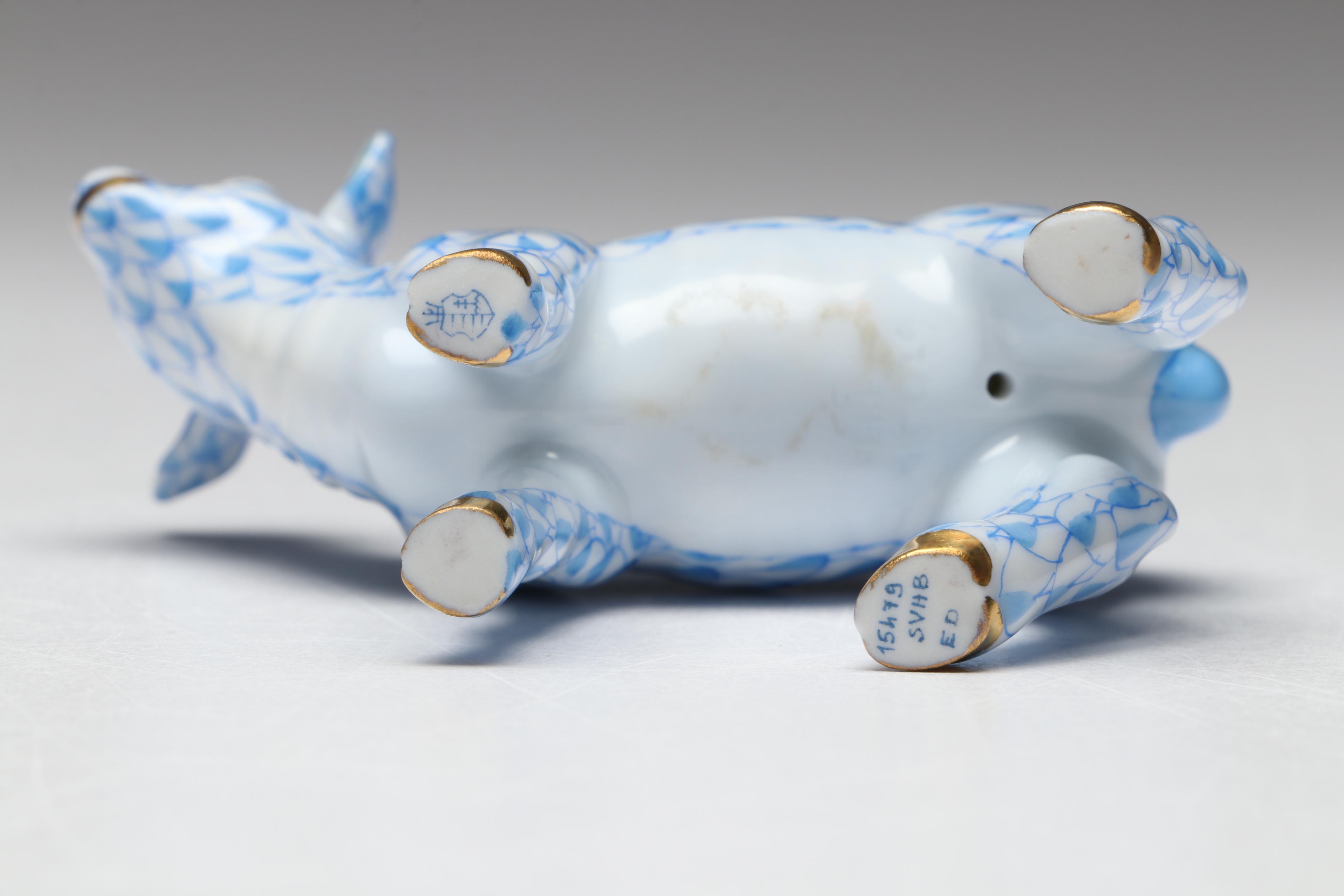 Herend Blue Fishnet with Gold "Baby Lamb" Porcelain Figurine