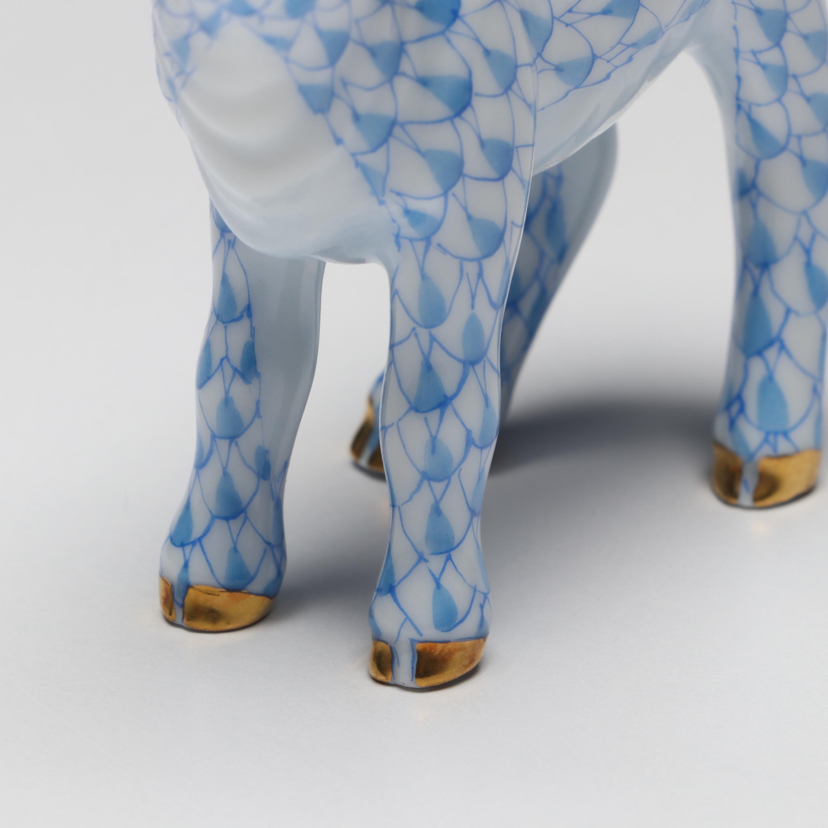 Herend Blue Fishnet with Gold "Baby Lamb" Porcelain Figurine