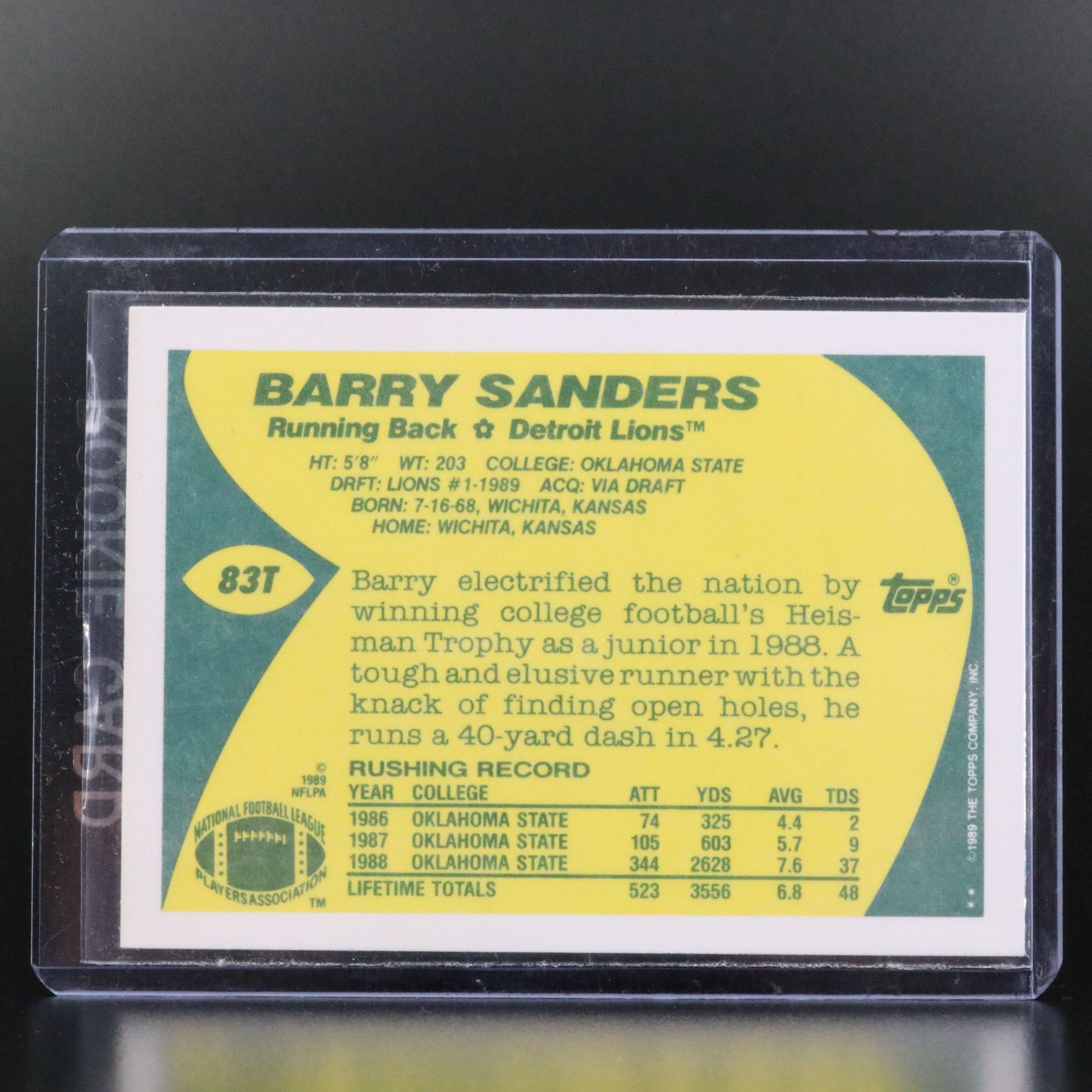 1989 Topps Traded Barry Sanders Detroit Lions Rookie Football Card