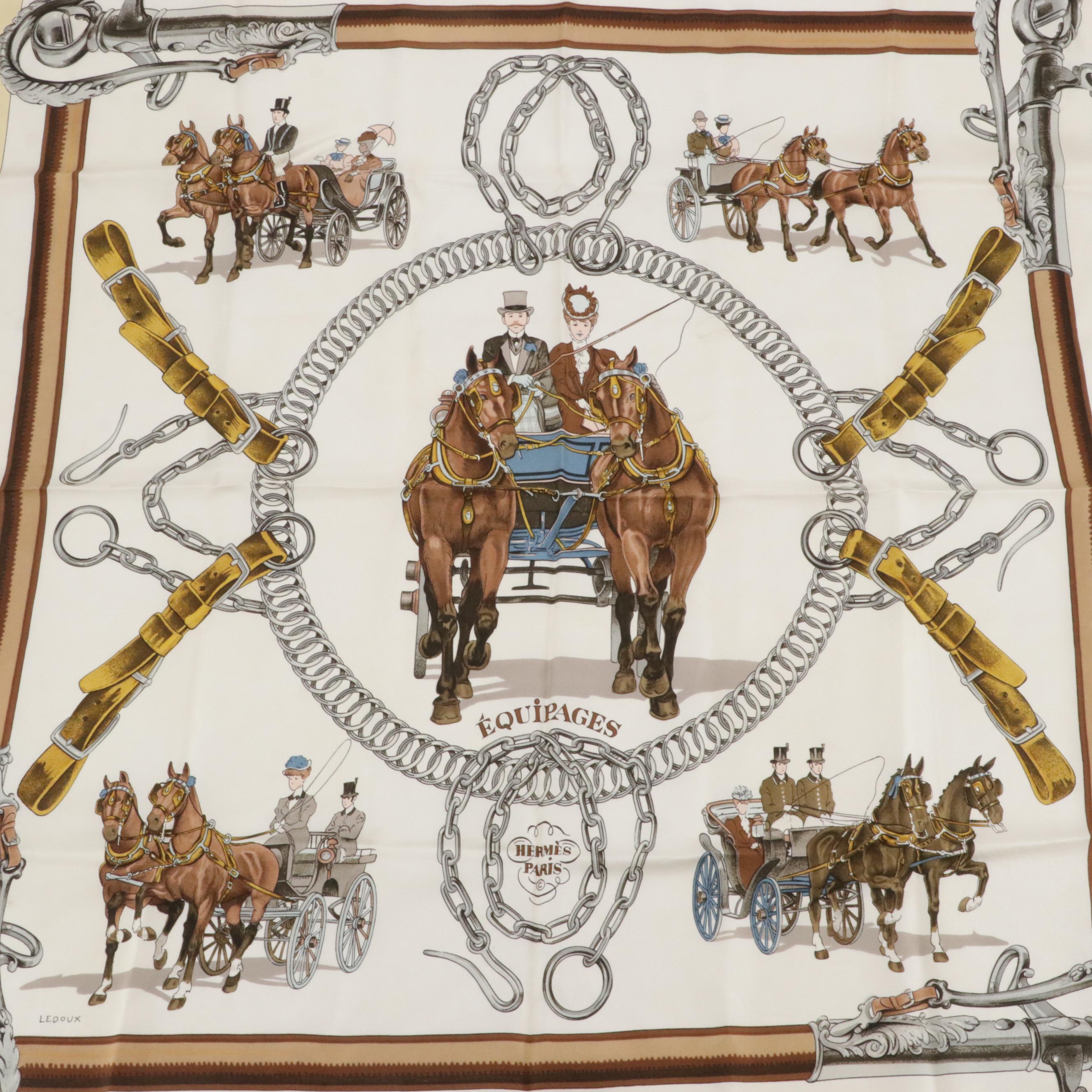 Hermès Early Issue "Équipages" Scarf 90 in Silk Twill