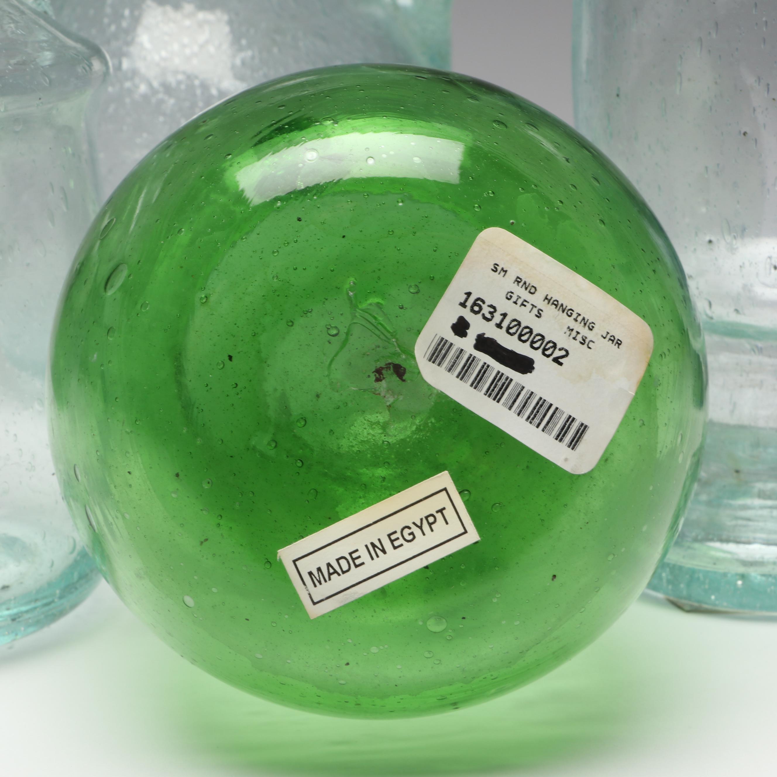 Handblown Green, Blue and Clear Glass Pitchers and Vases