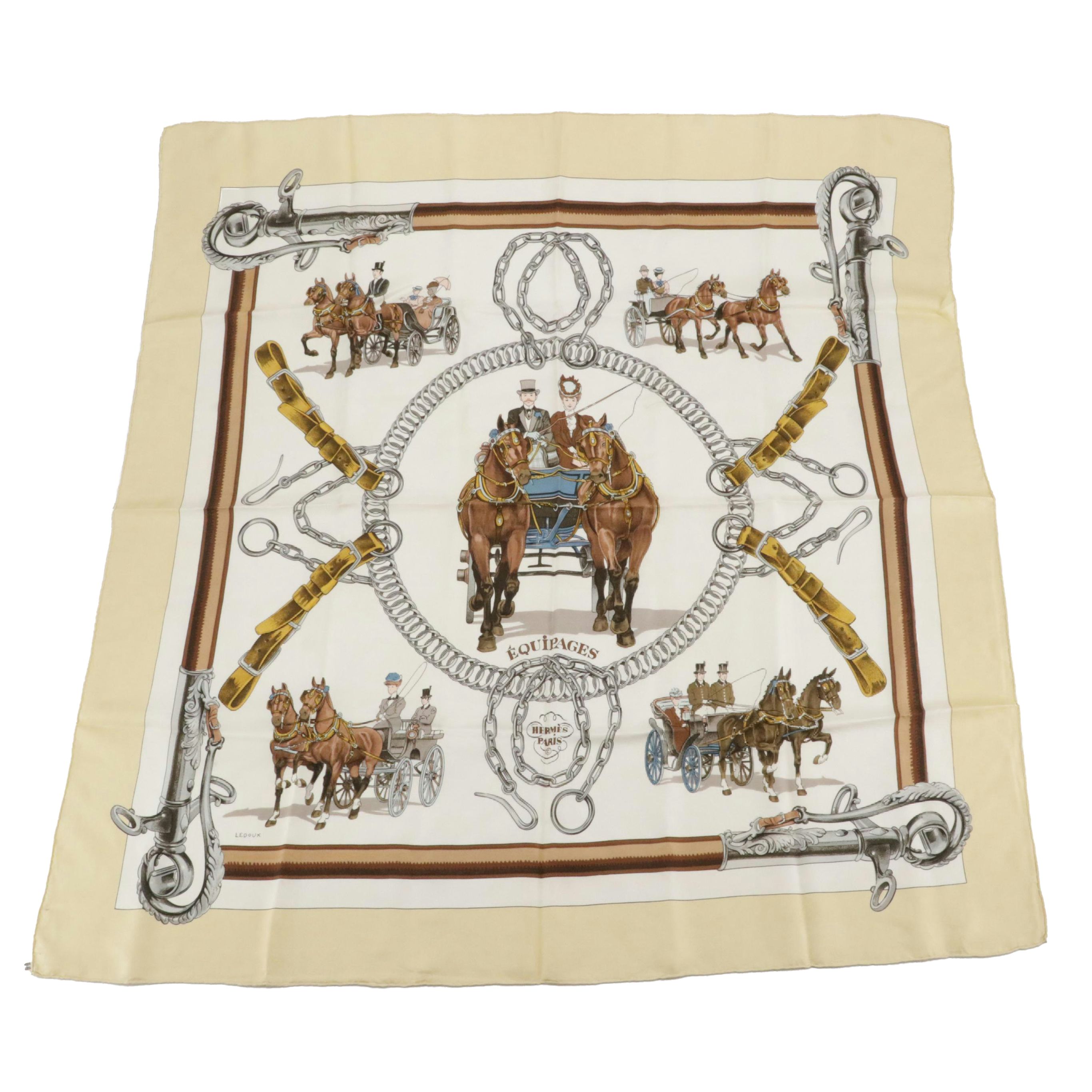Hermès Early Issue "Équipages" Scarf 90 in Silk Twill