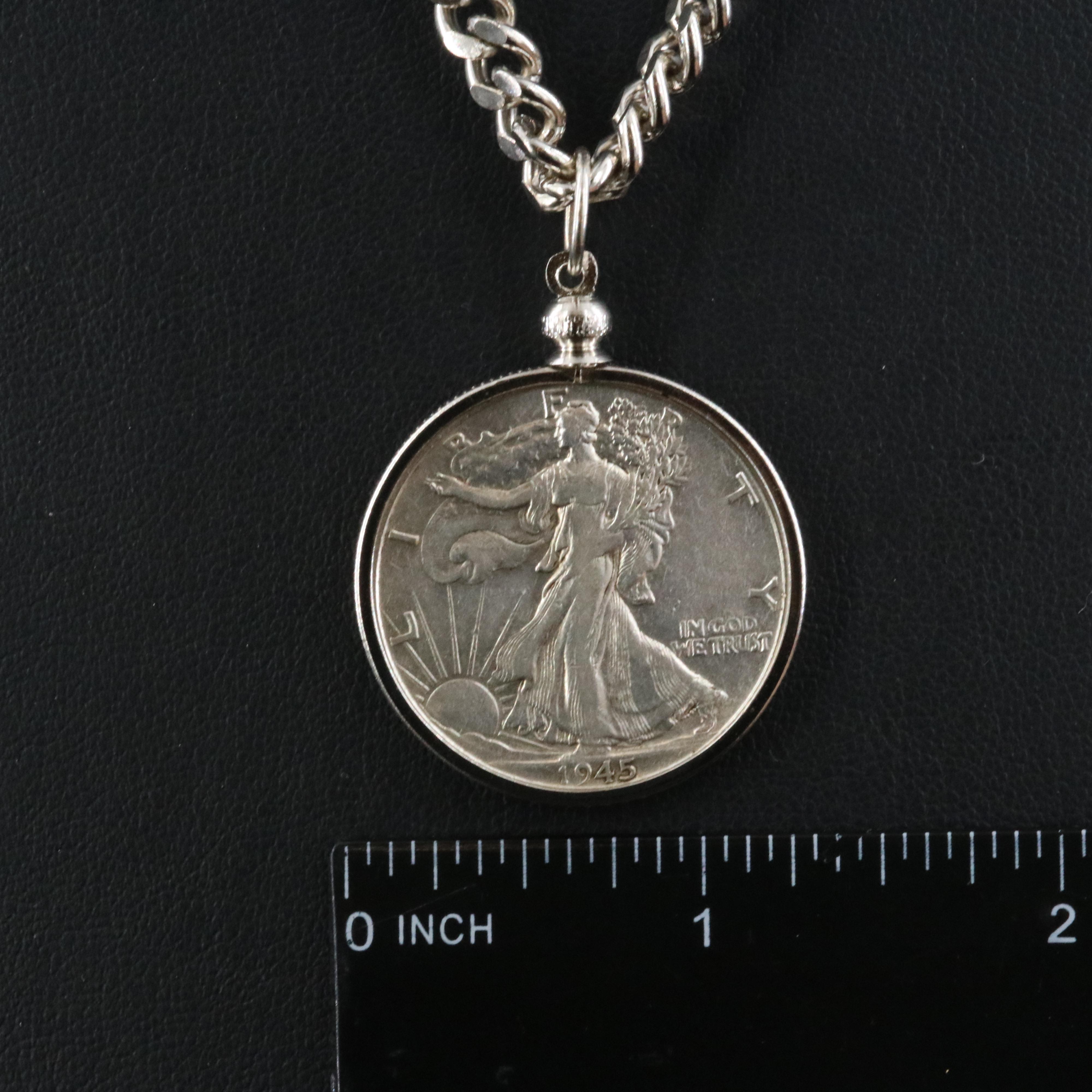 1945 Walking Liberty Silver Half Dollar Necklace