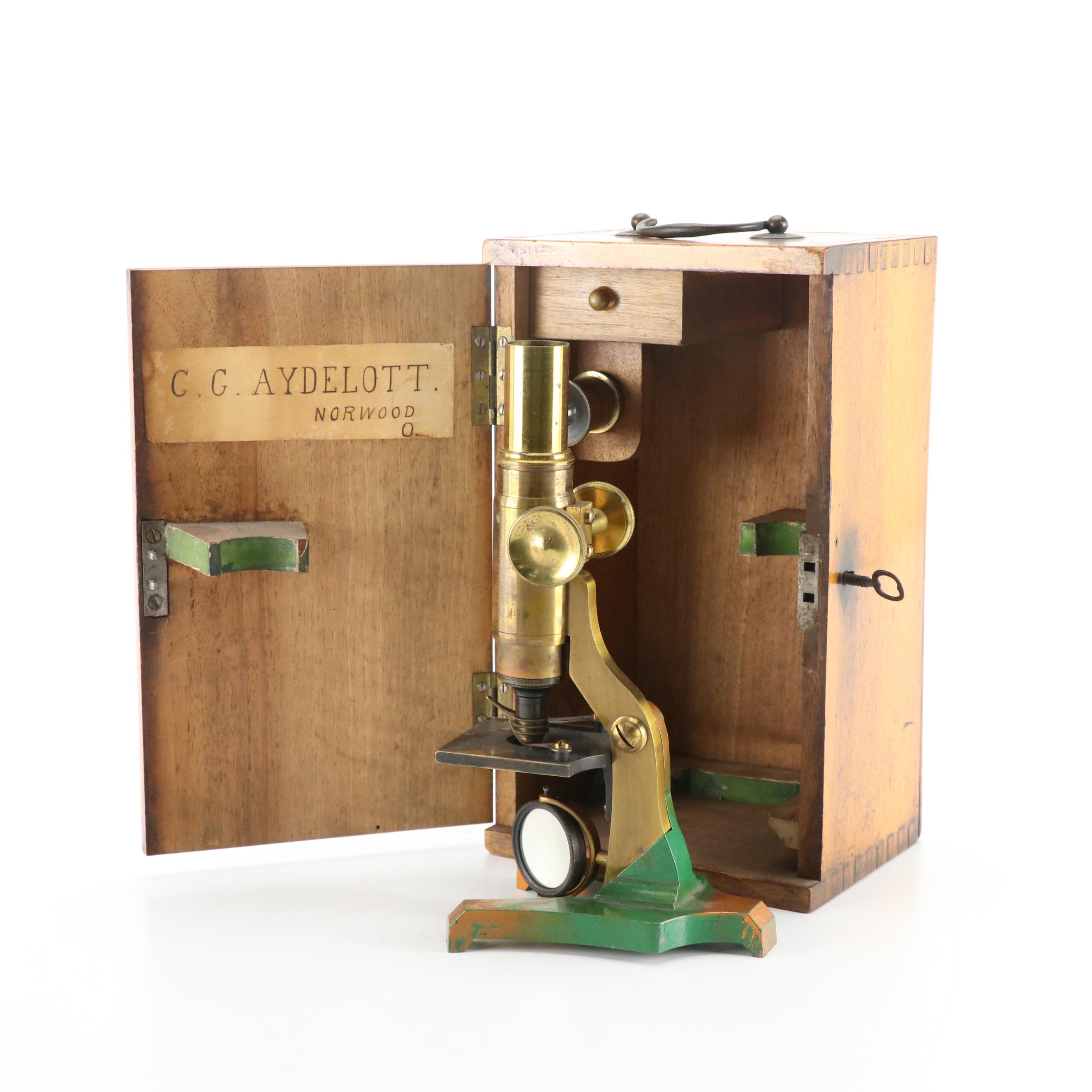 Testrite "Perfect" #110 and Other Brass Student Microscopes with Wooden Cases