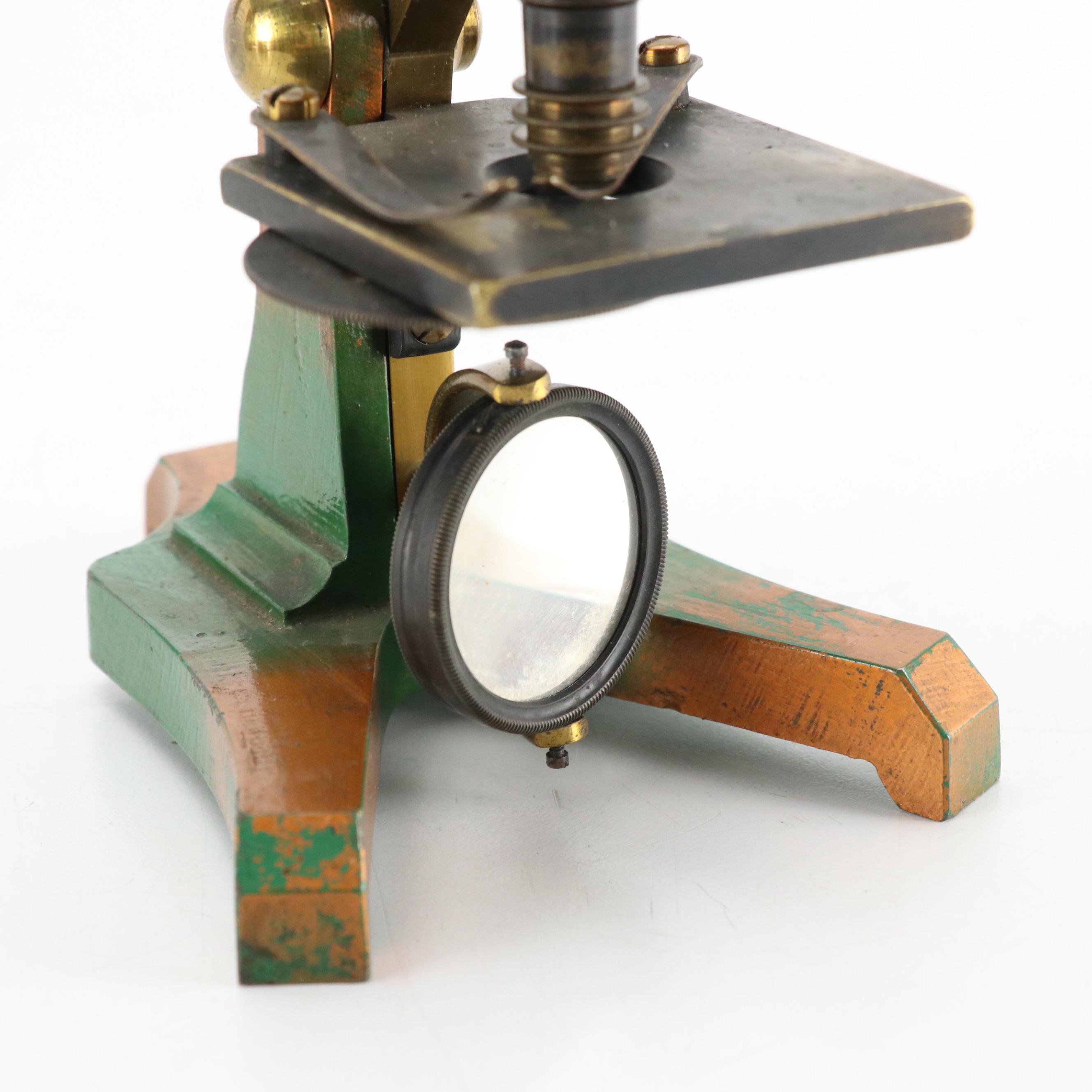 Testrite "Perfect" #110 and Other Brass Student Microscopes with Wooden Cases