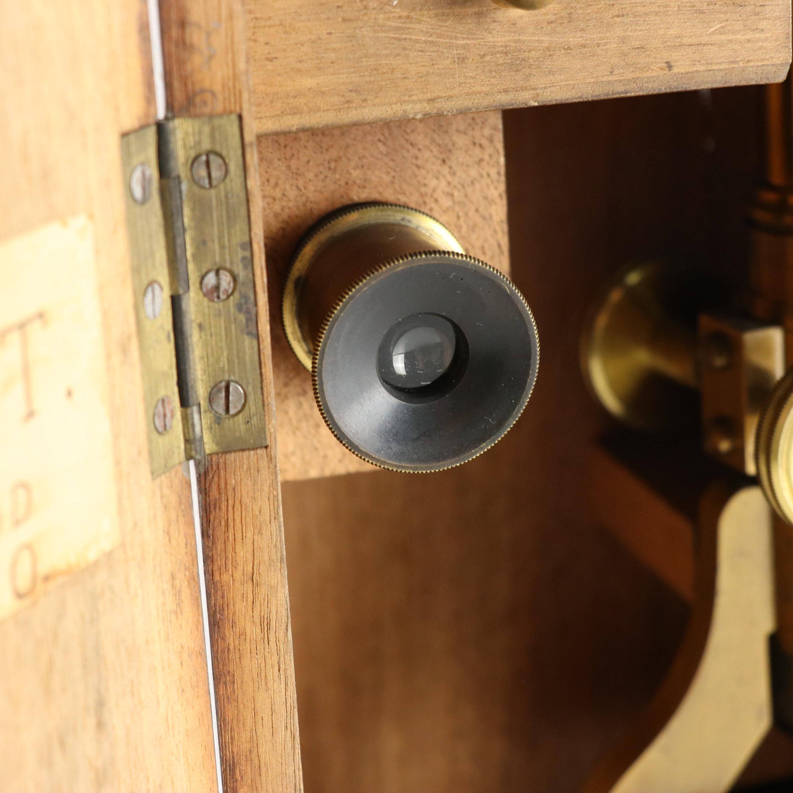 Testrite "Perfect" #110 and Other Brass Student Microscopes with Wooden Cases