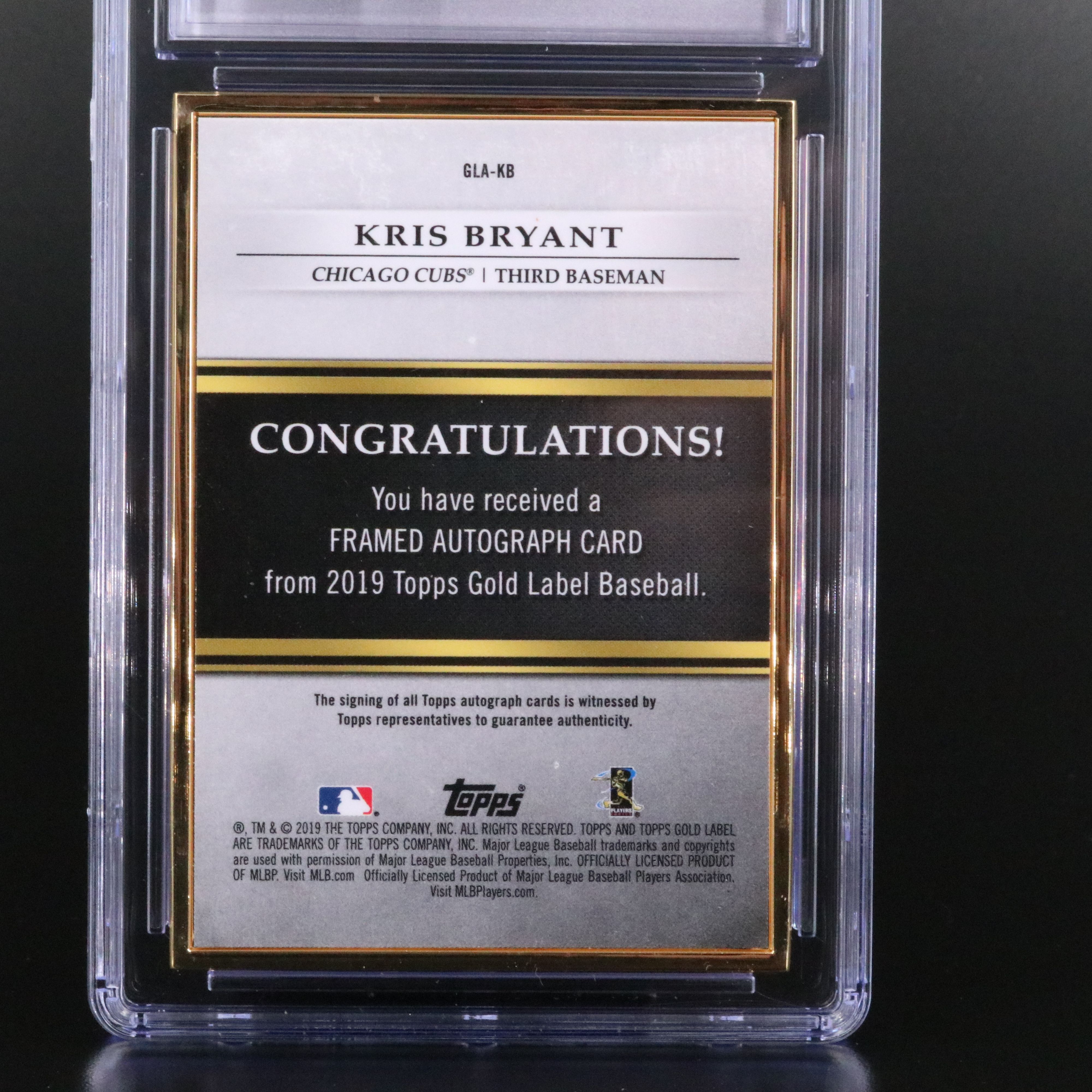 2019 Topps Gold Label Kris Bryant Signed Baseball Card No. 05/15 Graded CGC 9