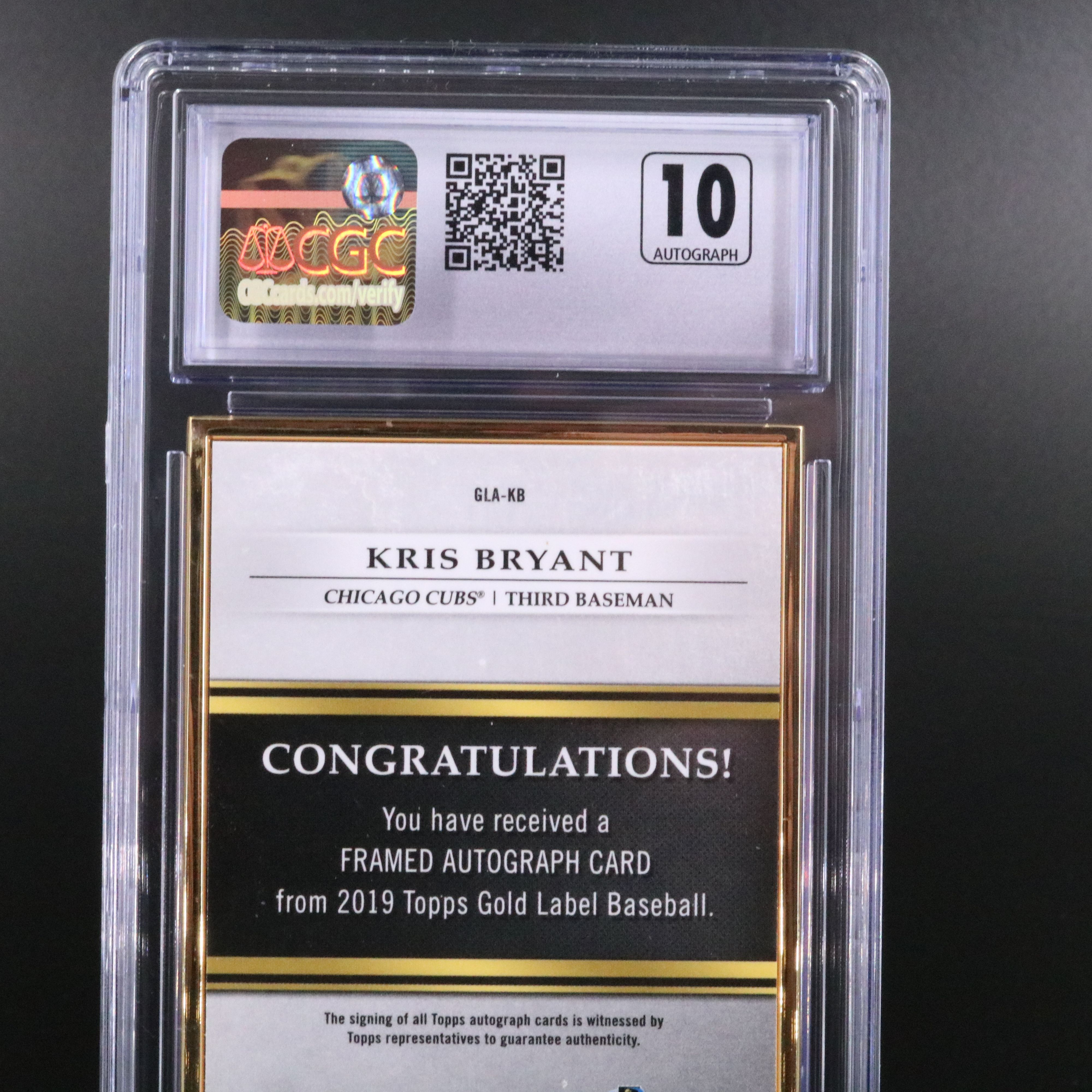 2019 Topps Gold Label Kris Bryant Signed Baseball Card No. 05/15 Graded CGC 9