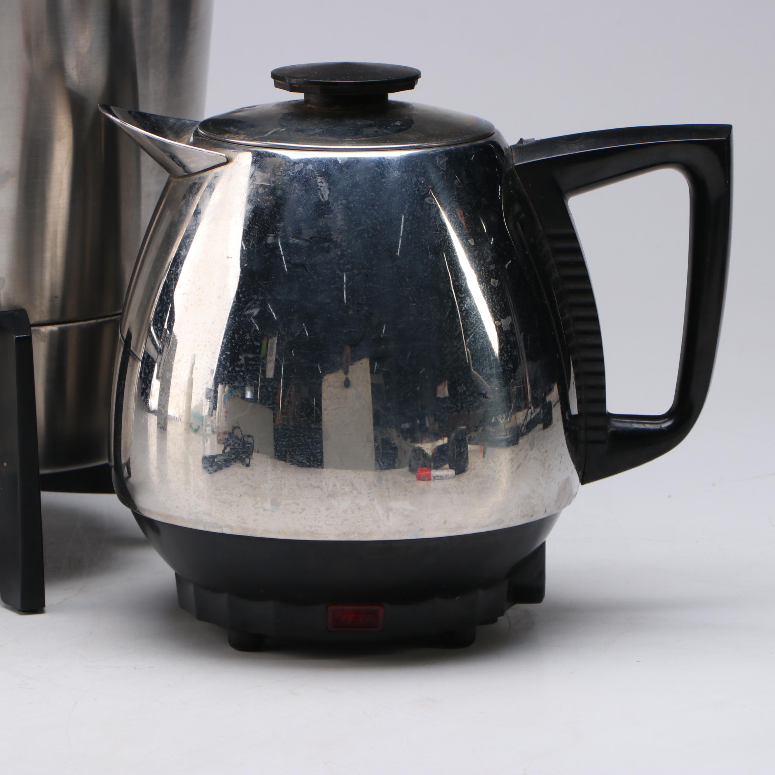 West Bend Stainless Steel Party Percolator and Jet-O-Matic Electric Coffee Pot