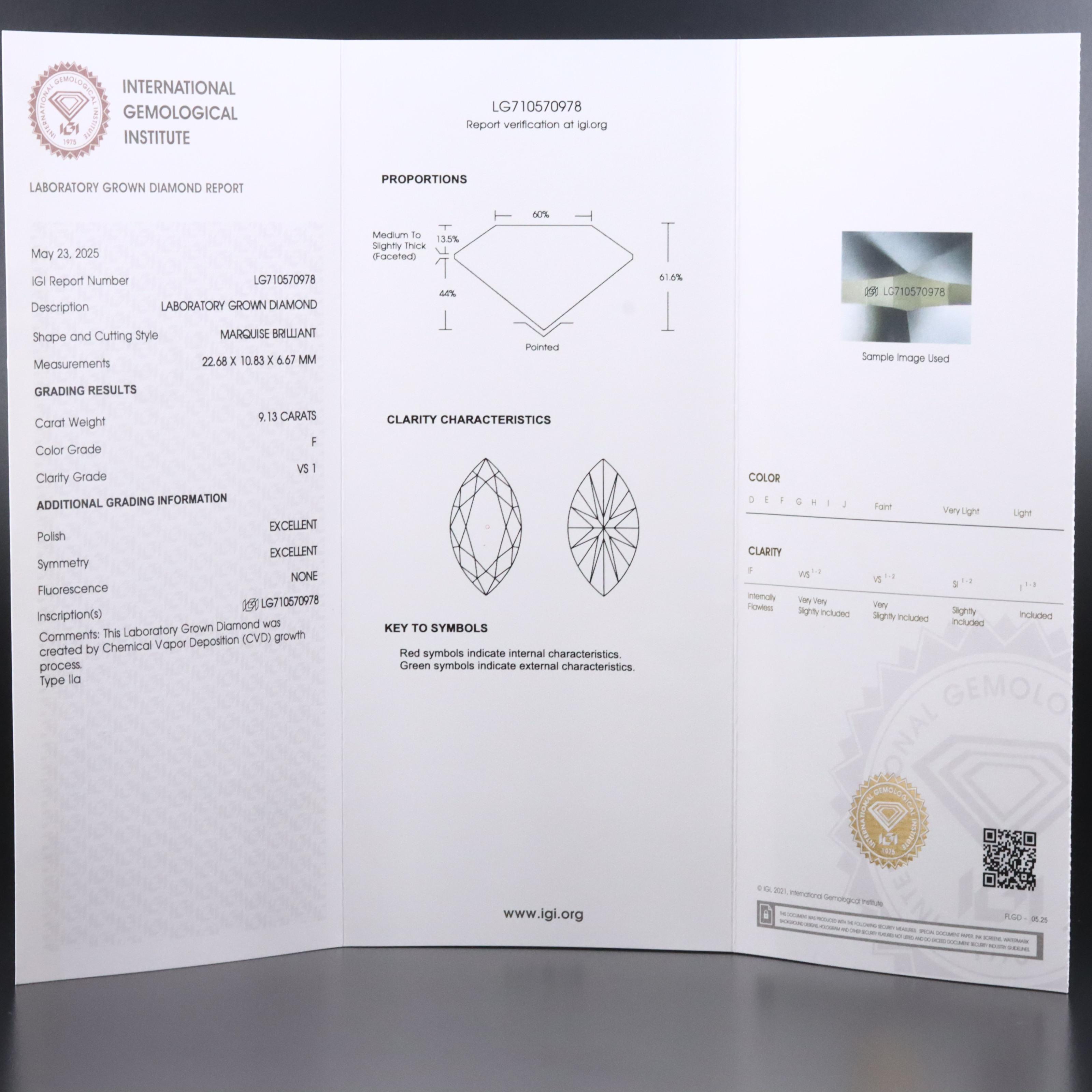 Loose 9.13 CT Lab Grown Diamond with IGI Report