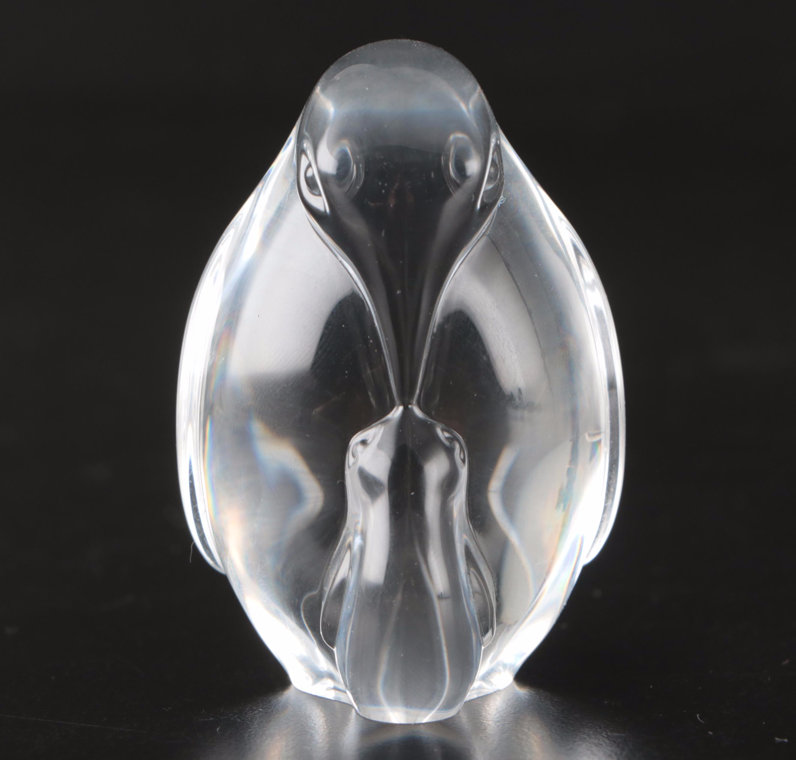 Steuben Crystal Penguin and Nestling Hand Cooler