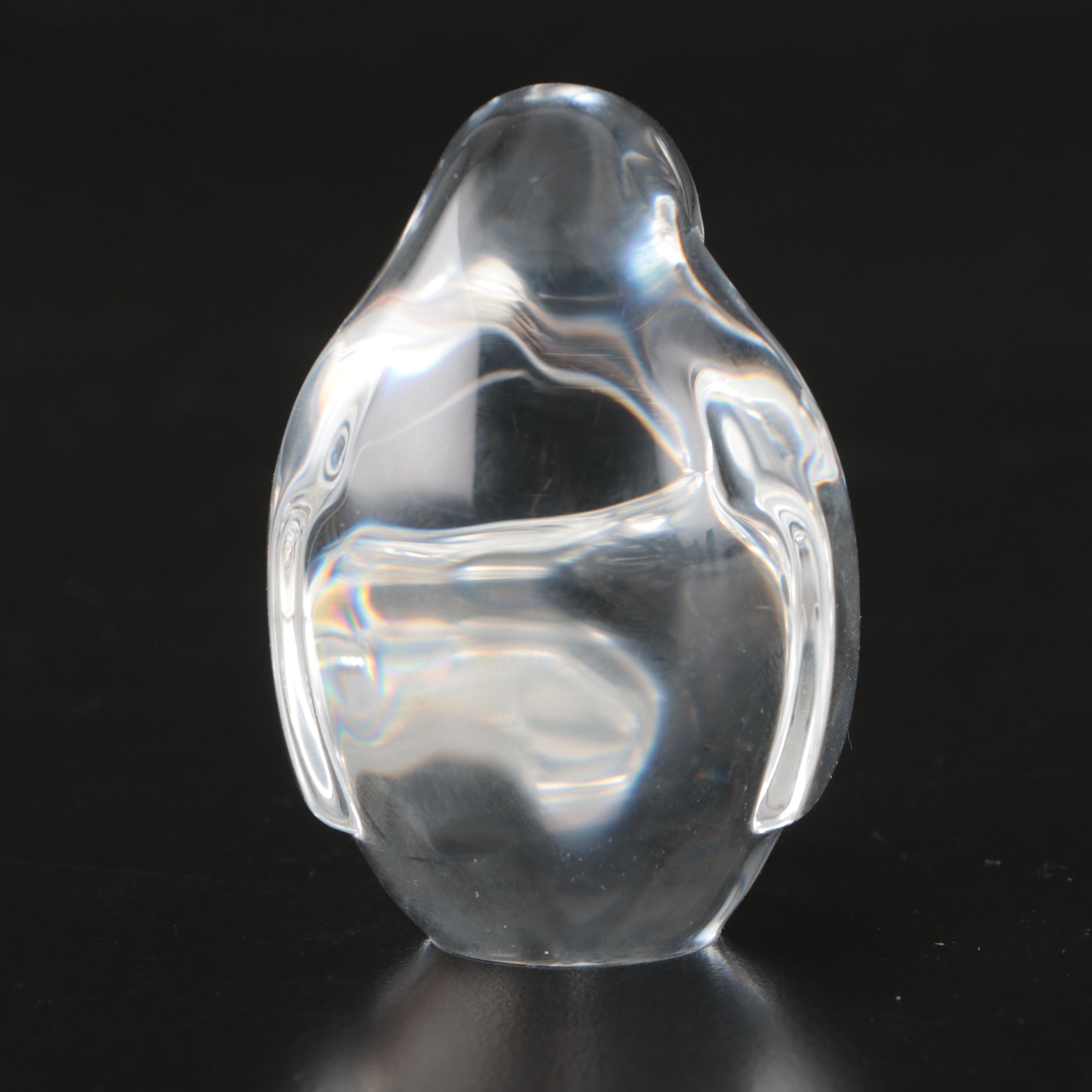 Steuben Crystal Penguin and Nestling Hand Cooler