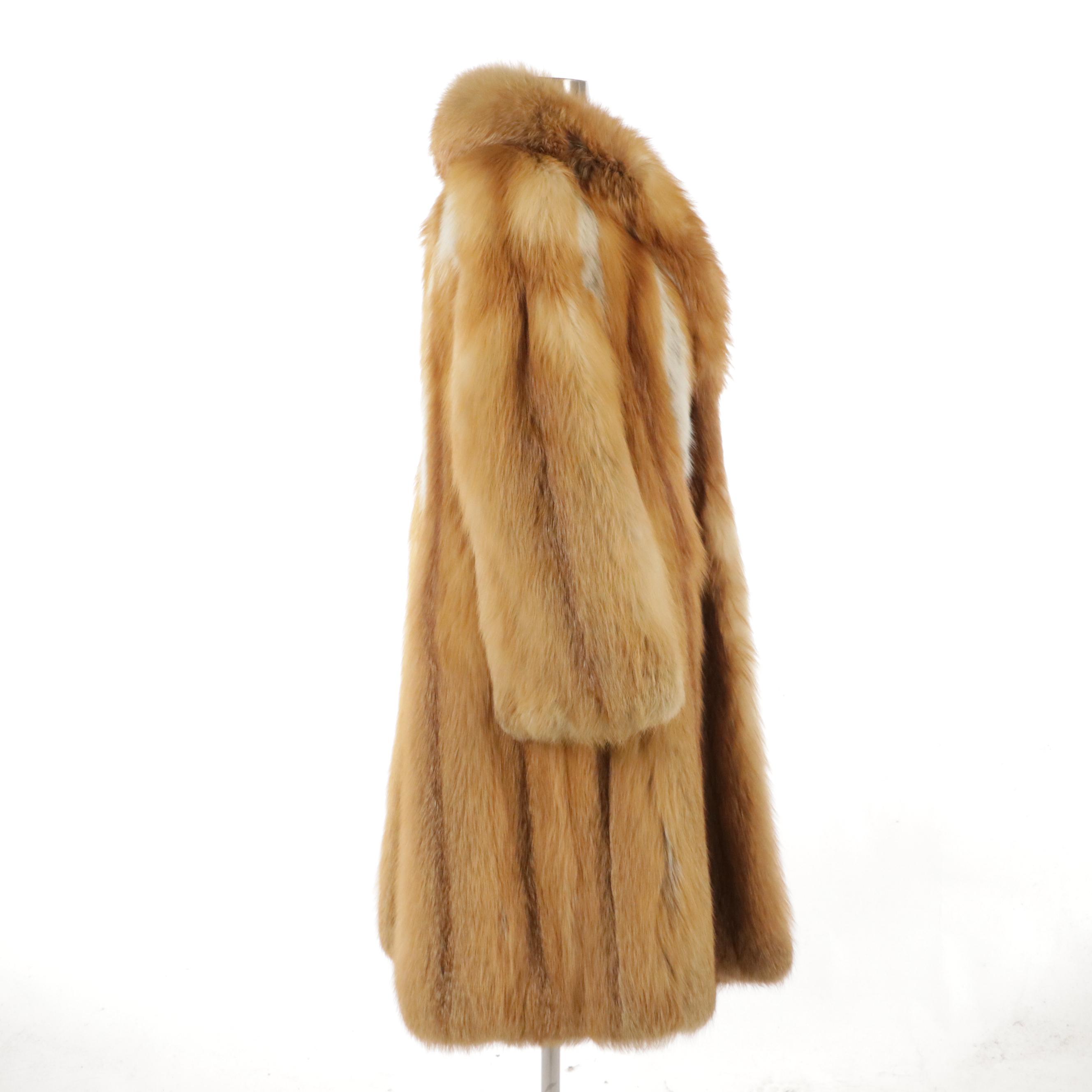 Red Fox Fur Shawl Collar Coat
